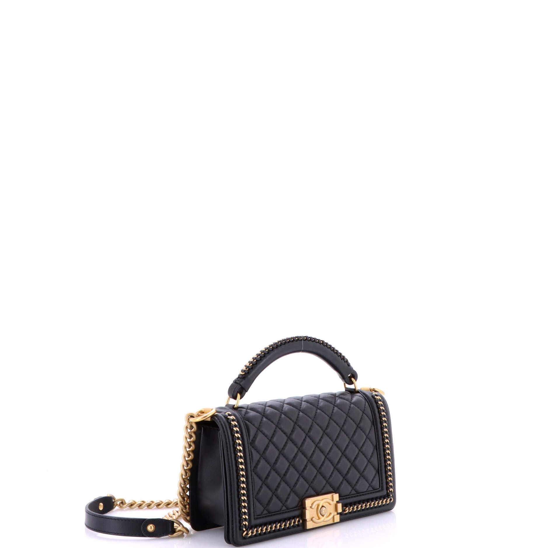Chanel Chain Handle Boy Flap Bag Quilted Calfskin Old Medium