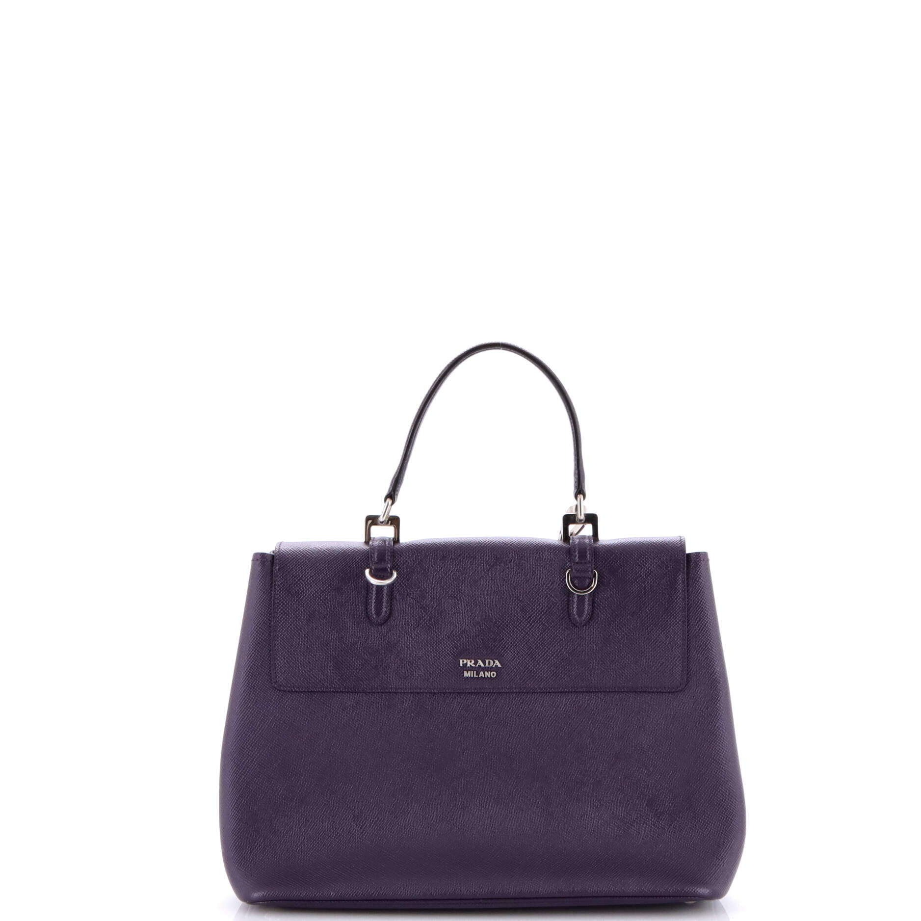Prada Half Flap Double Turn Lock Satchel Saffiano Leather Large