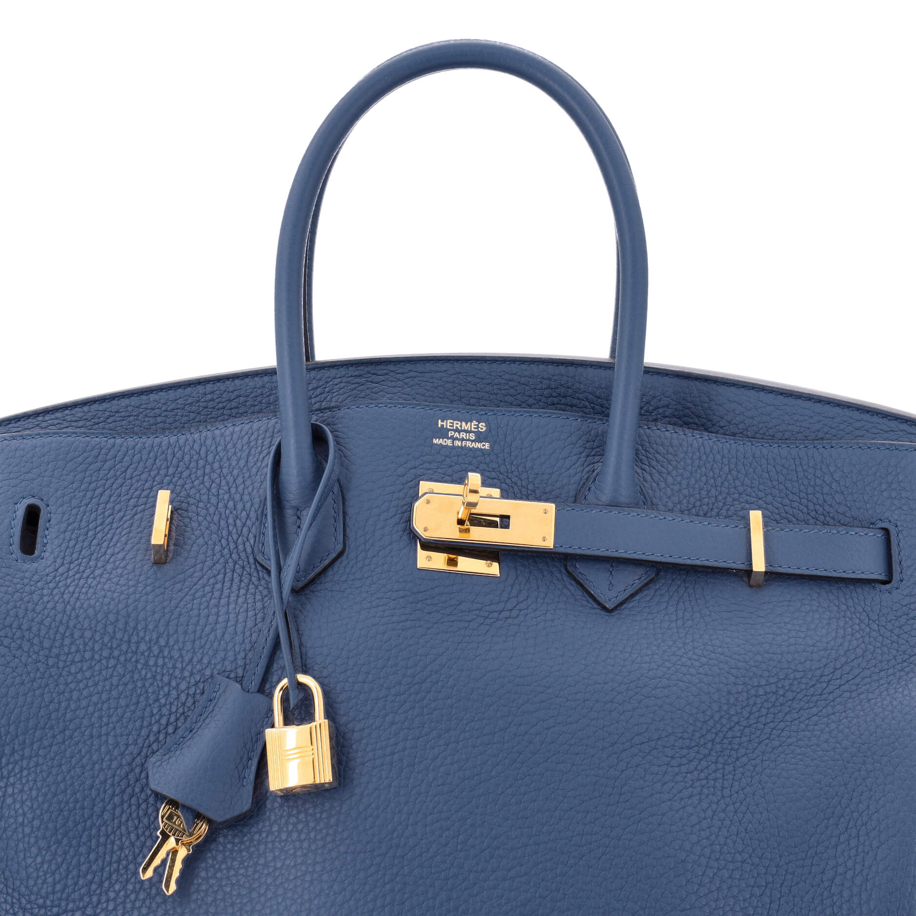 Hermes Birkin Handbag Blue Clemence with Gold Hardware 35