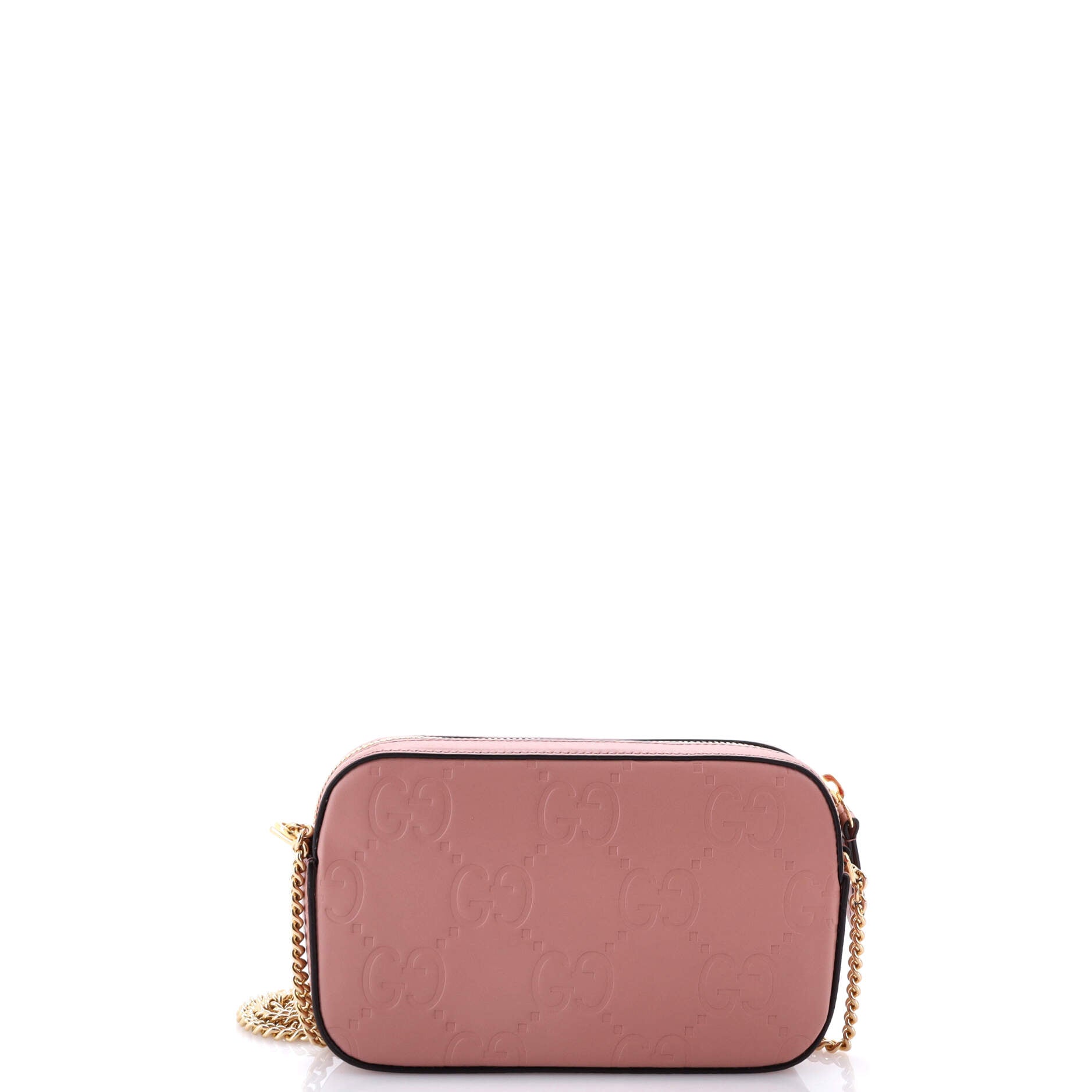 Gucci Front Pocket Chain Shoulder Bag Jumbo GG Embossed Leather Super Mini