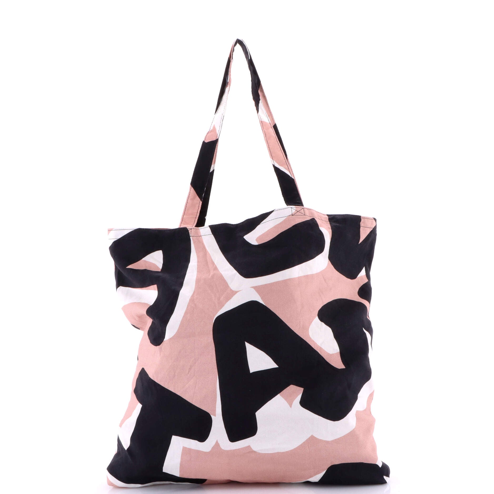 Chanel Foldable Tote Bag with Chain Quilted Caviar with Printed Nylon