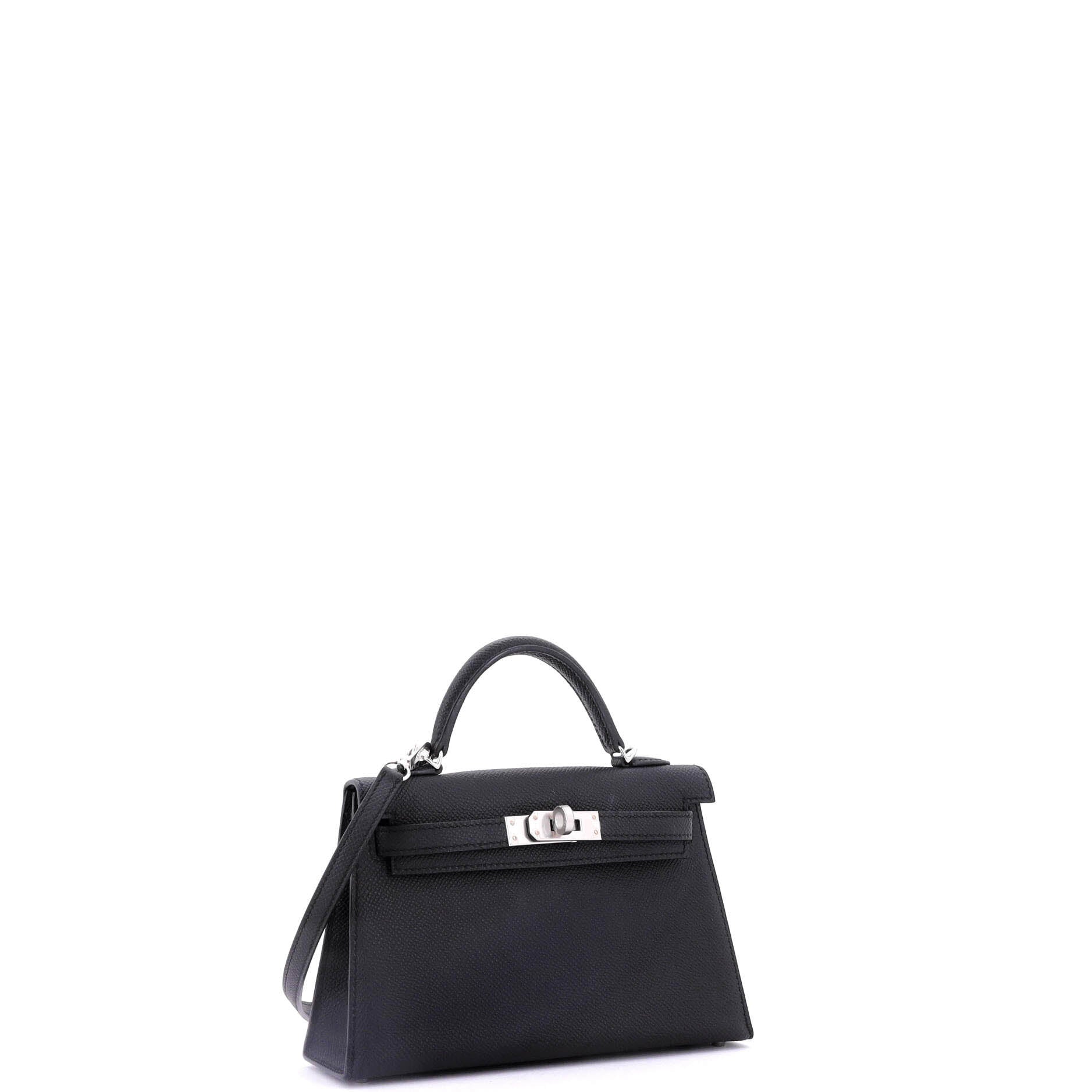 Hermes Kelly Mini II Bag Black Epsom with Palladium Hardware 20