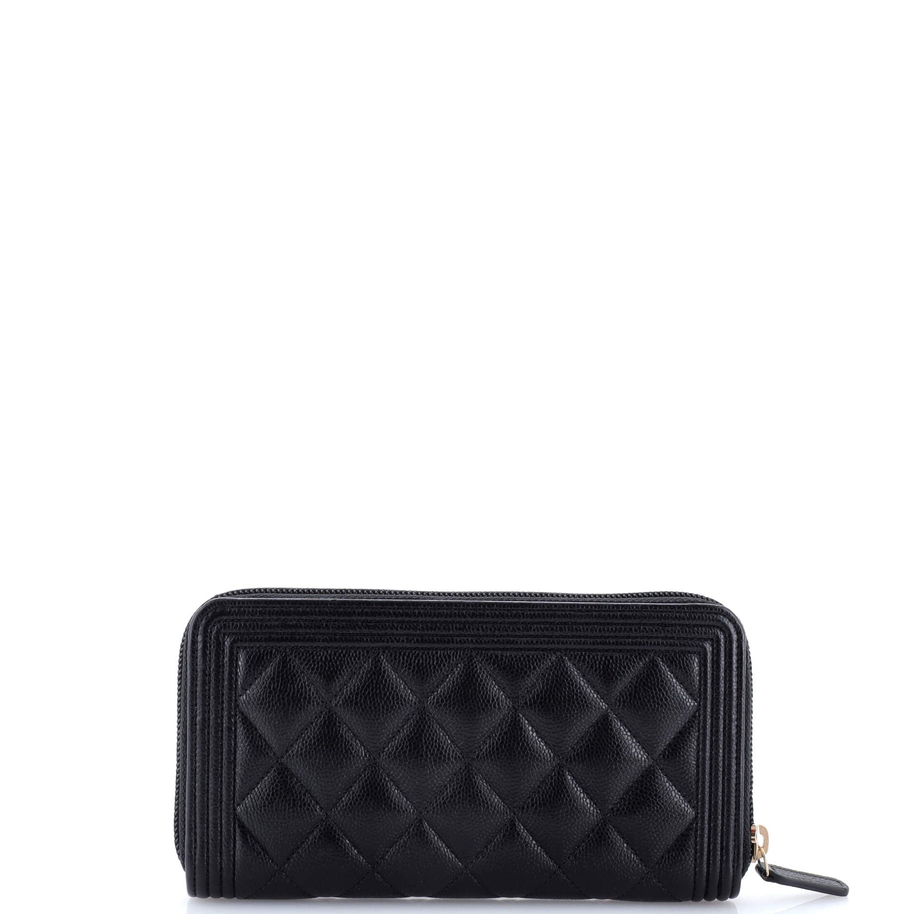 Chanel Boy Zip Around Wallet Quilted Caviar Long