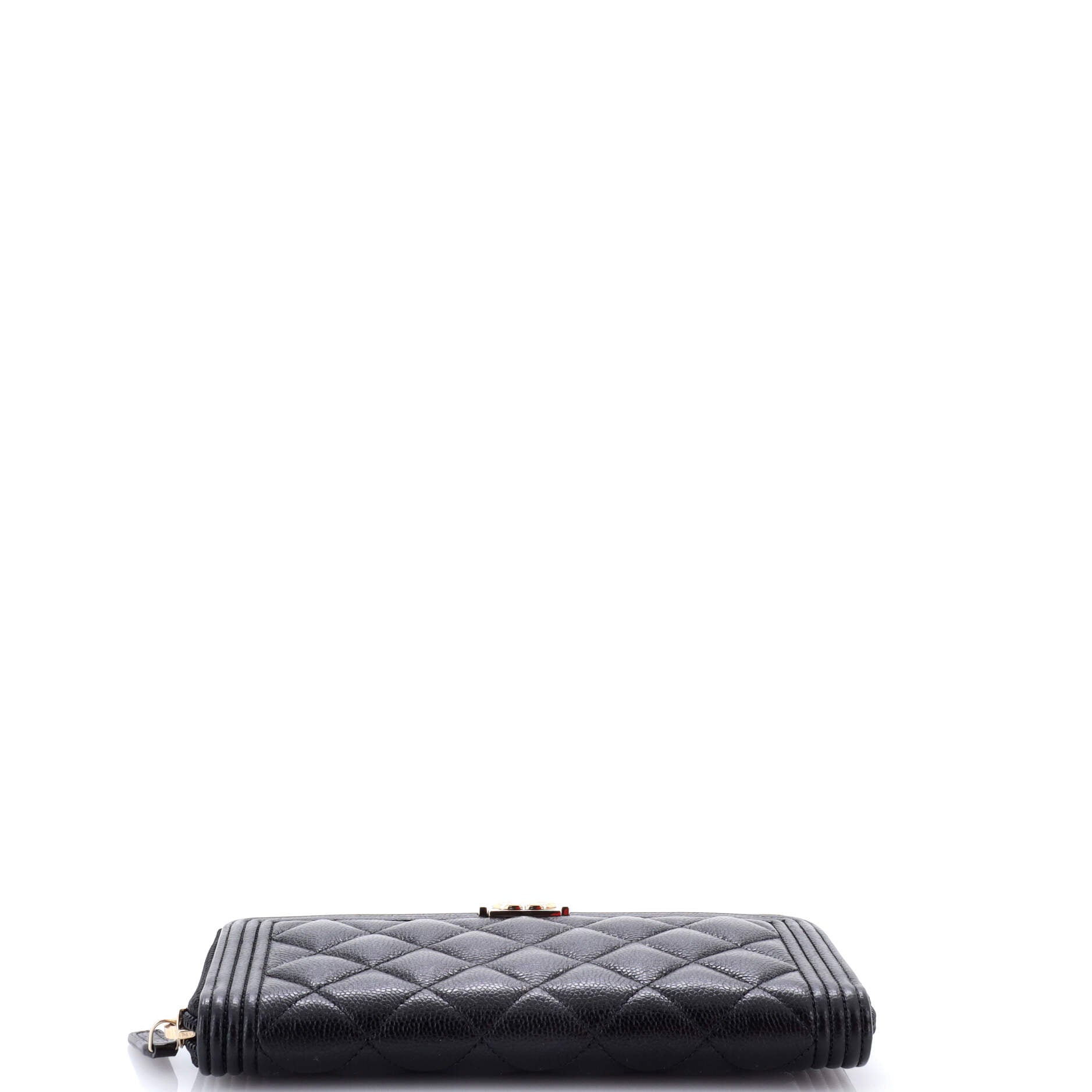 Chanel Boy Zip Around Wallet Quilted Caviar Long