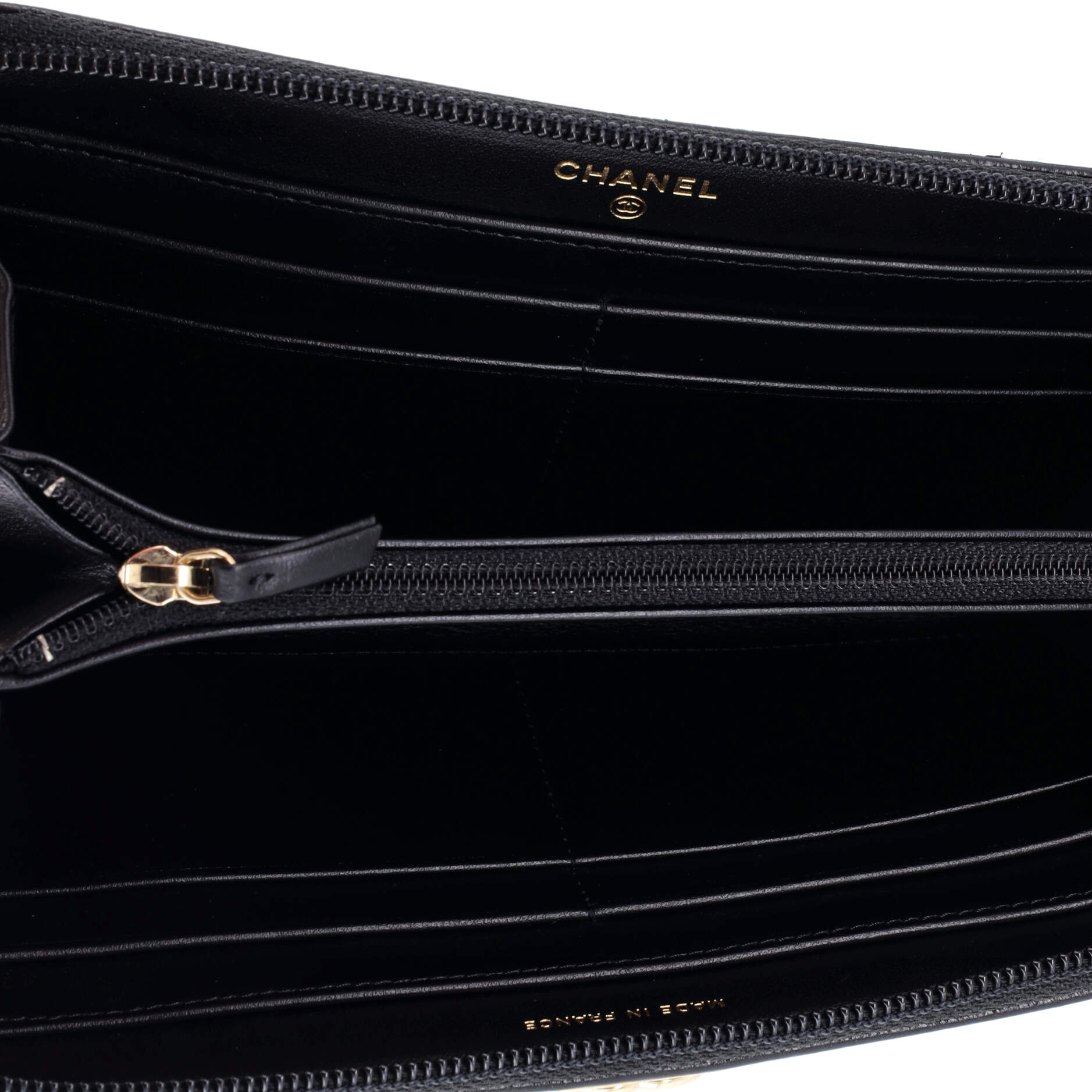 Chanel Boy Zip Around Wallet Quilted Caviar Long