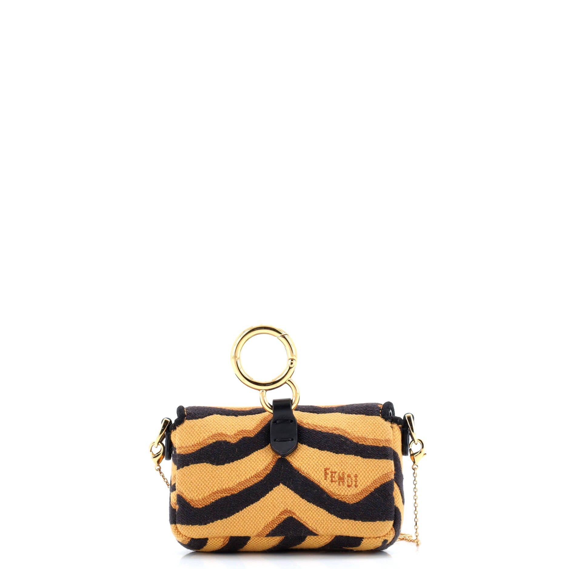 Fendi Chain Baguette Charm Bag Embroidered Canvas Nano