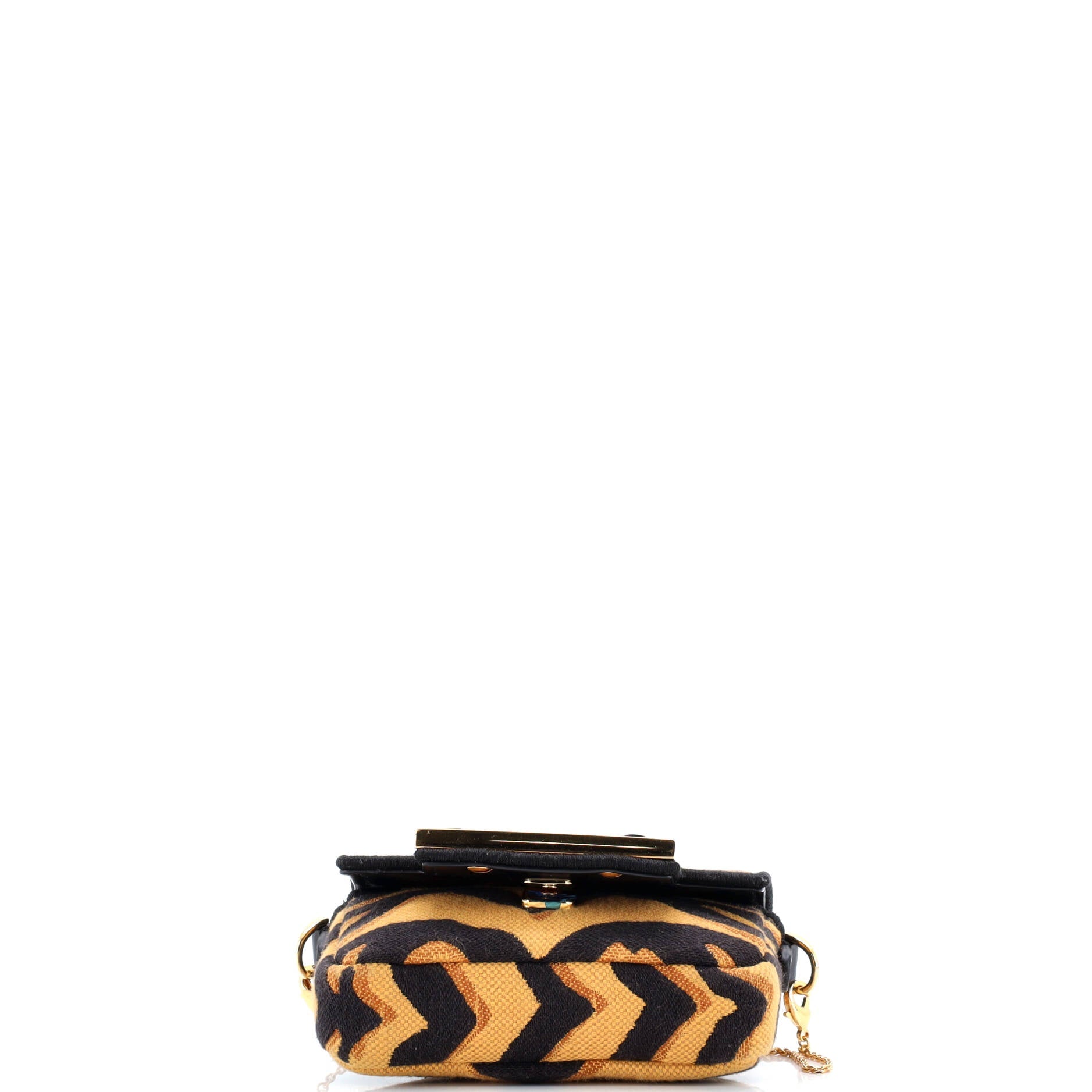 Fendi Chain Baguette Charm Bag Embroidered Canvas Nano