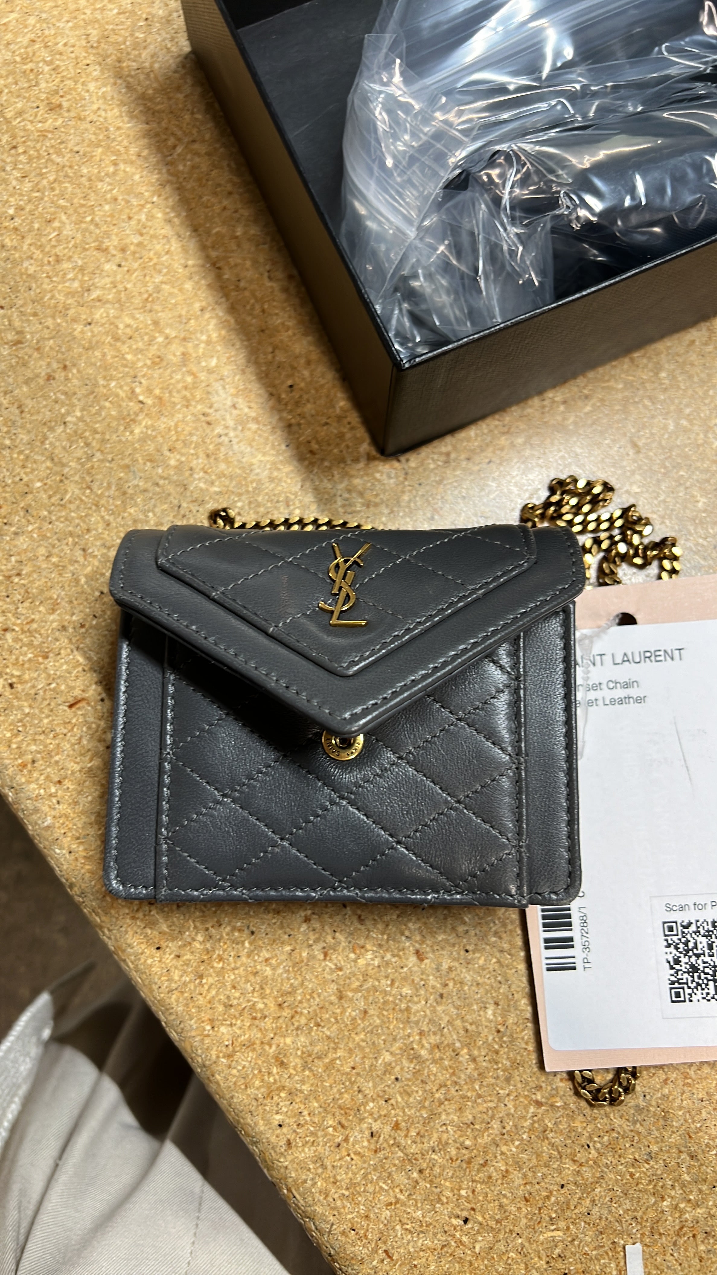 Saint Laurent Gaby Envelope Chain Crossbody Bag Quilted Leather Micro