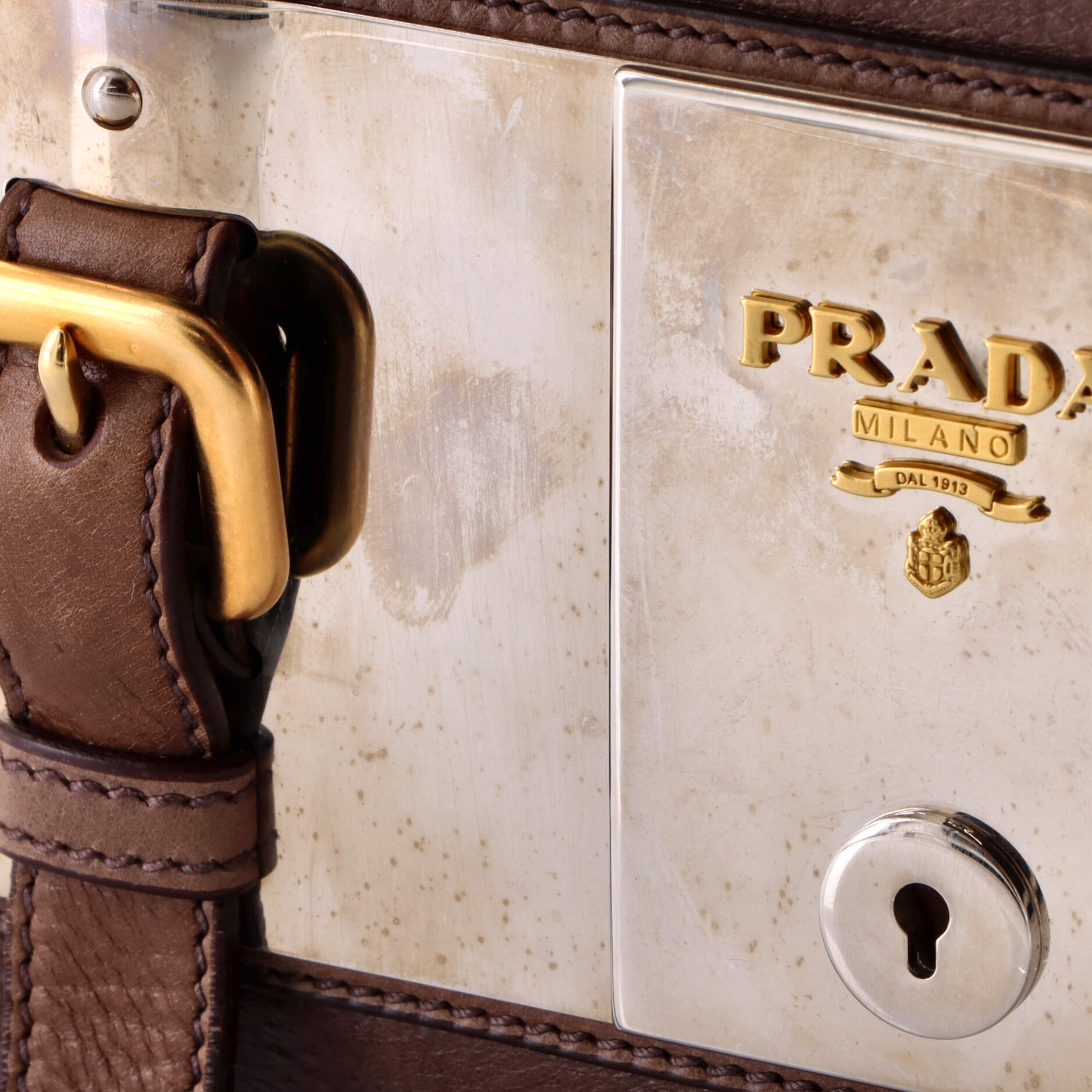 Prada Lock Plate Zippers Satchel Glace Calf Large