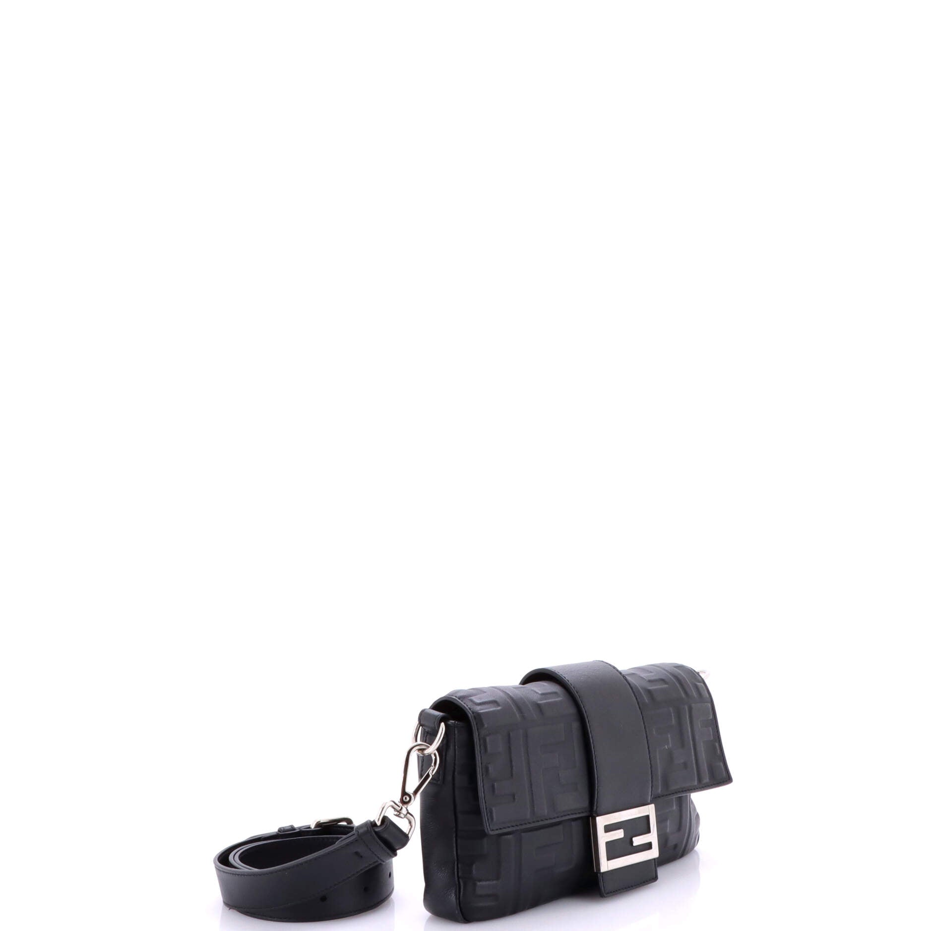 Fendi Baguette Convertible Belt Bag Zucca Embossed Leather Medium