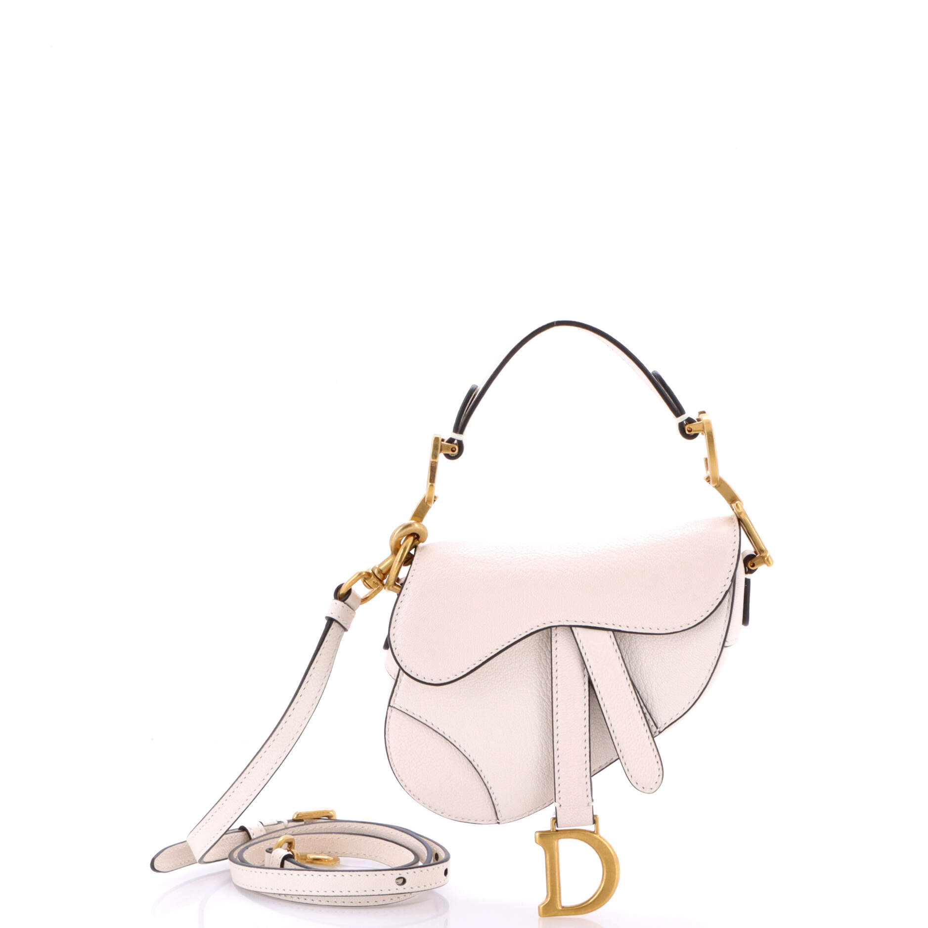 Christian Dior Saddle Handbag with Strap Leather Micro