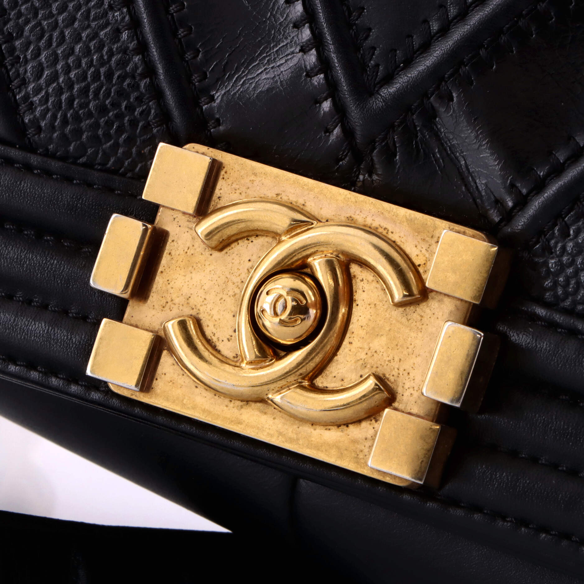 Chanel Boy Flap Bag Chevron Caviar and Calfskin Old Medium