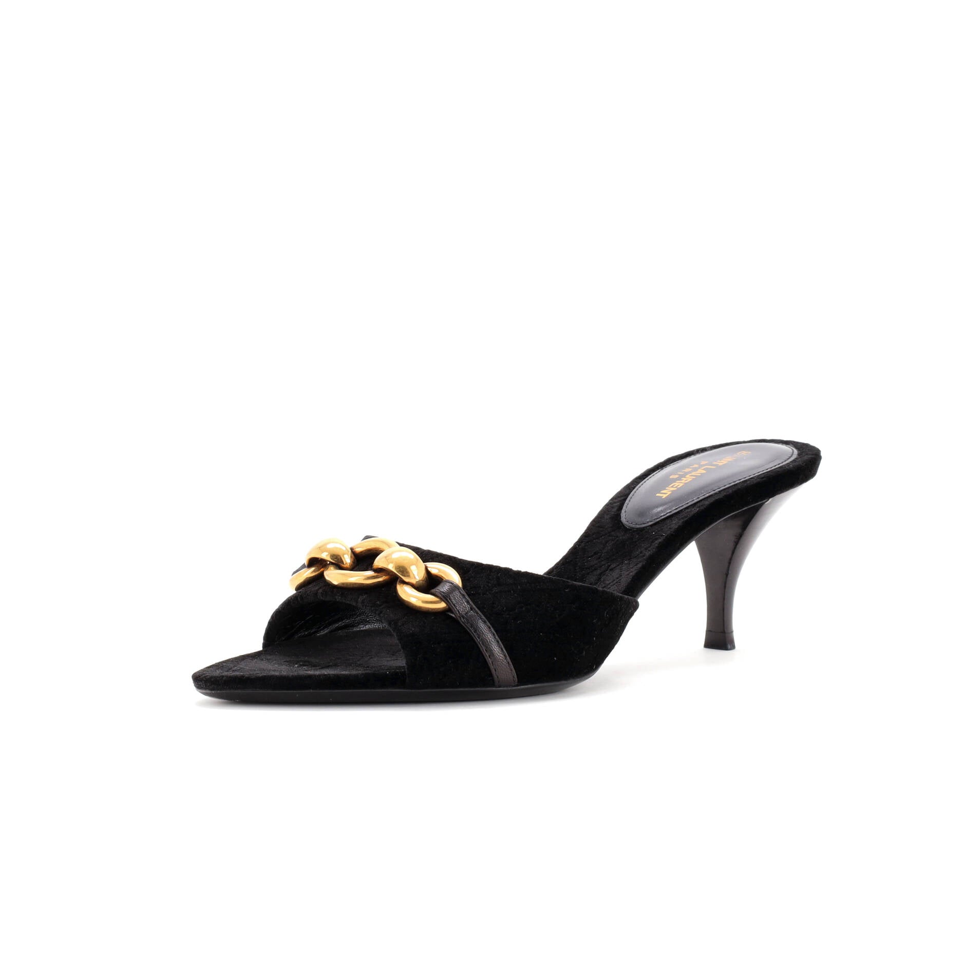 Saint Laurent Women's Le Maillon Heeled Mule Sandals Monogram All Over Velvet