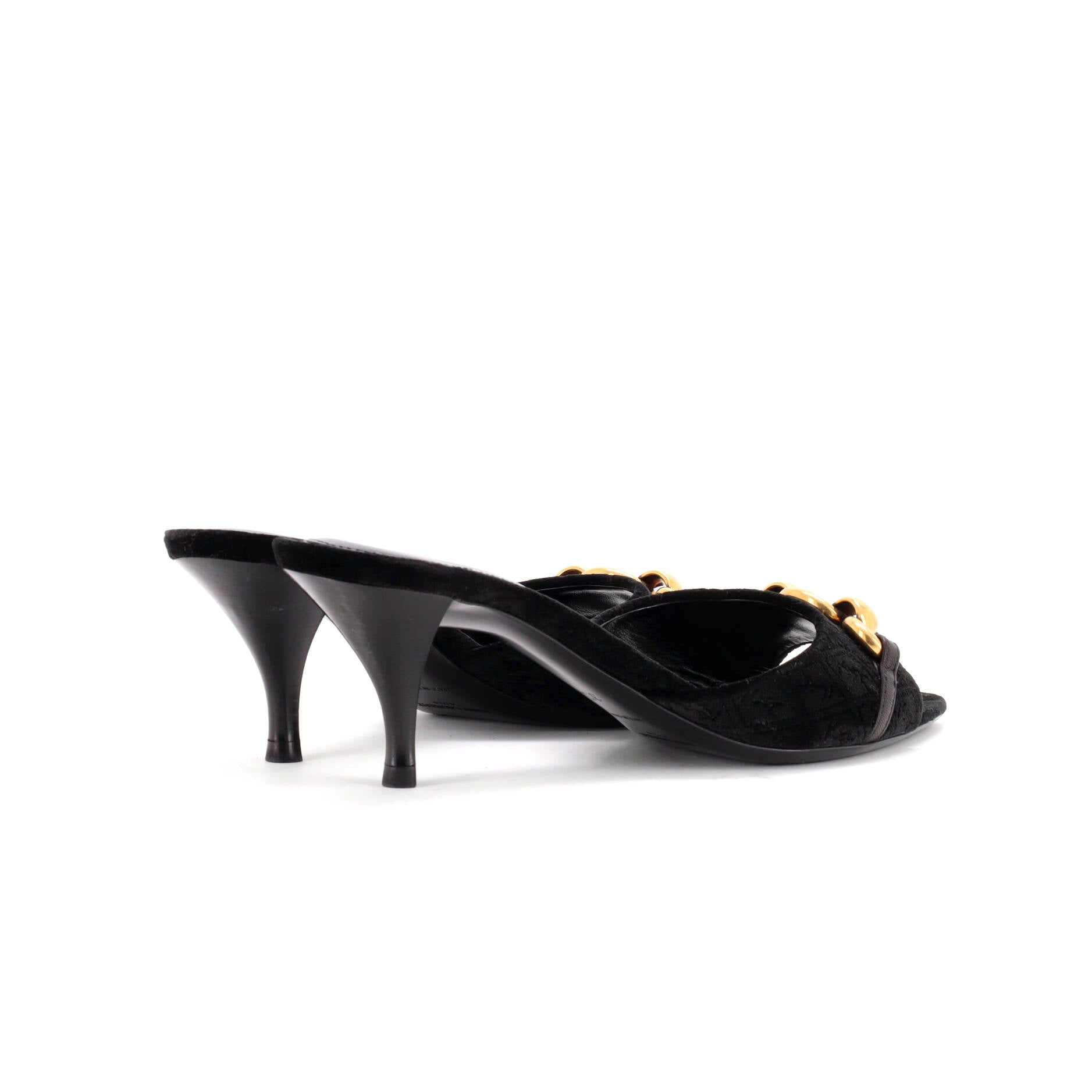 Saint Laurent Women's Le Maillon Heeled Mule Sandals Monogram All Over Velvet