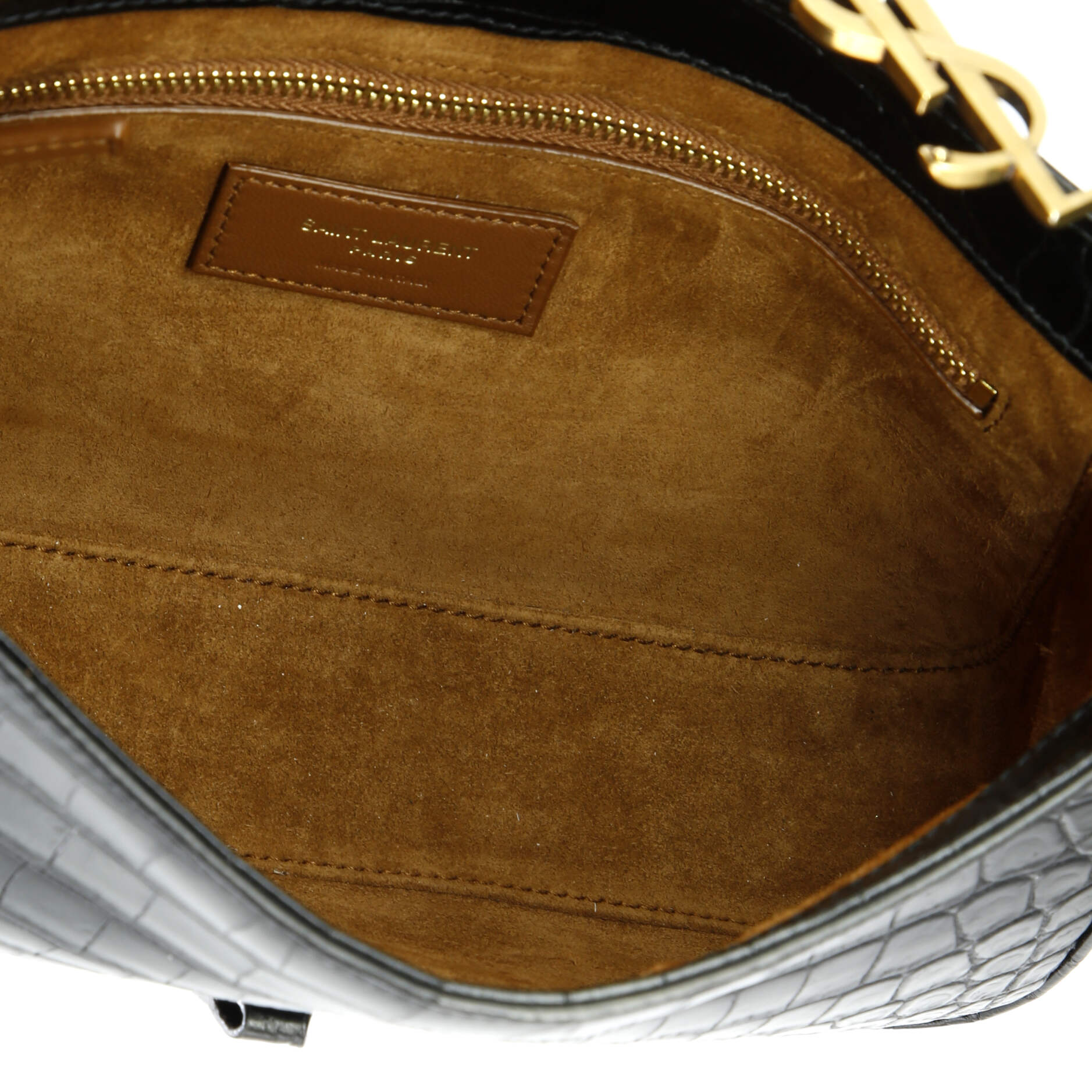 Saint Laurent Le 5 a 7 Hobo Crocodile Embossed Leather Small