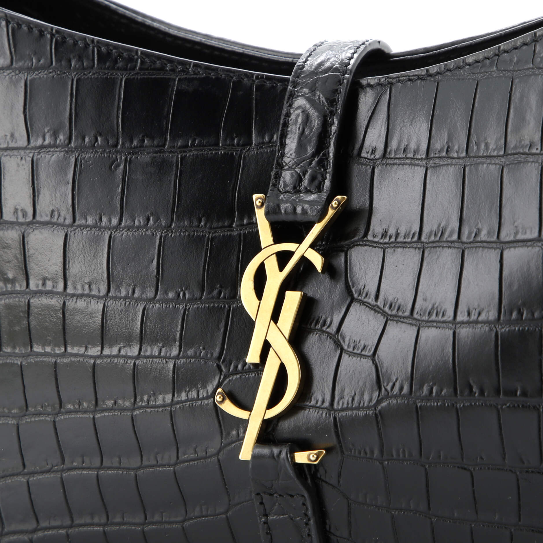 Saint Laurent Le 5 a 7 Hobo Crocodile Embossed Leather Small