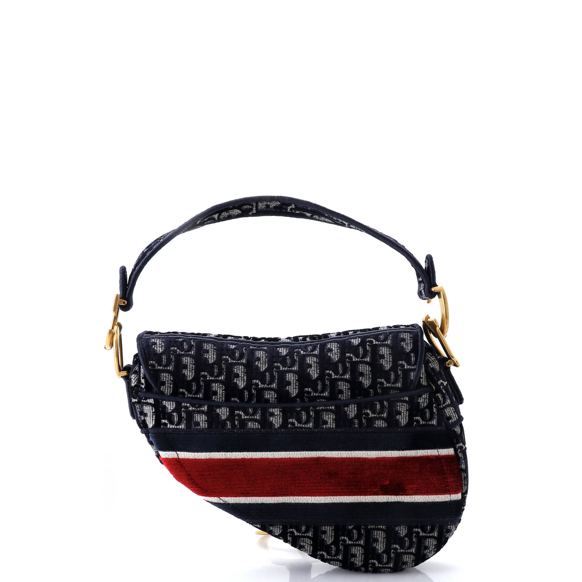 Christian Dior Saddle Handbag Logo Embroidered Oblique Velvet Medium