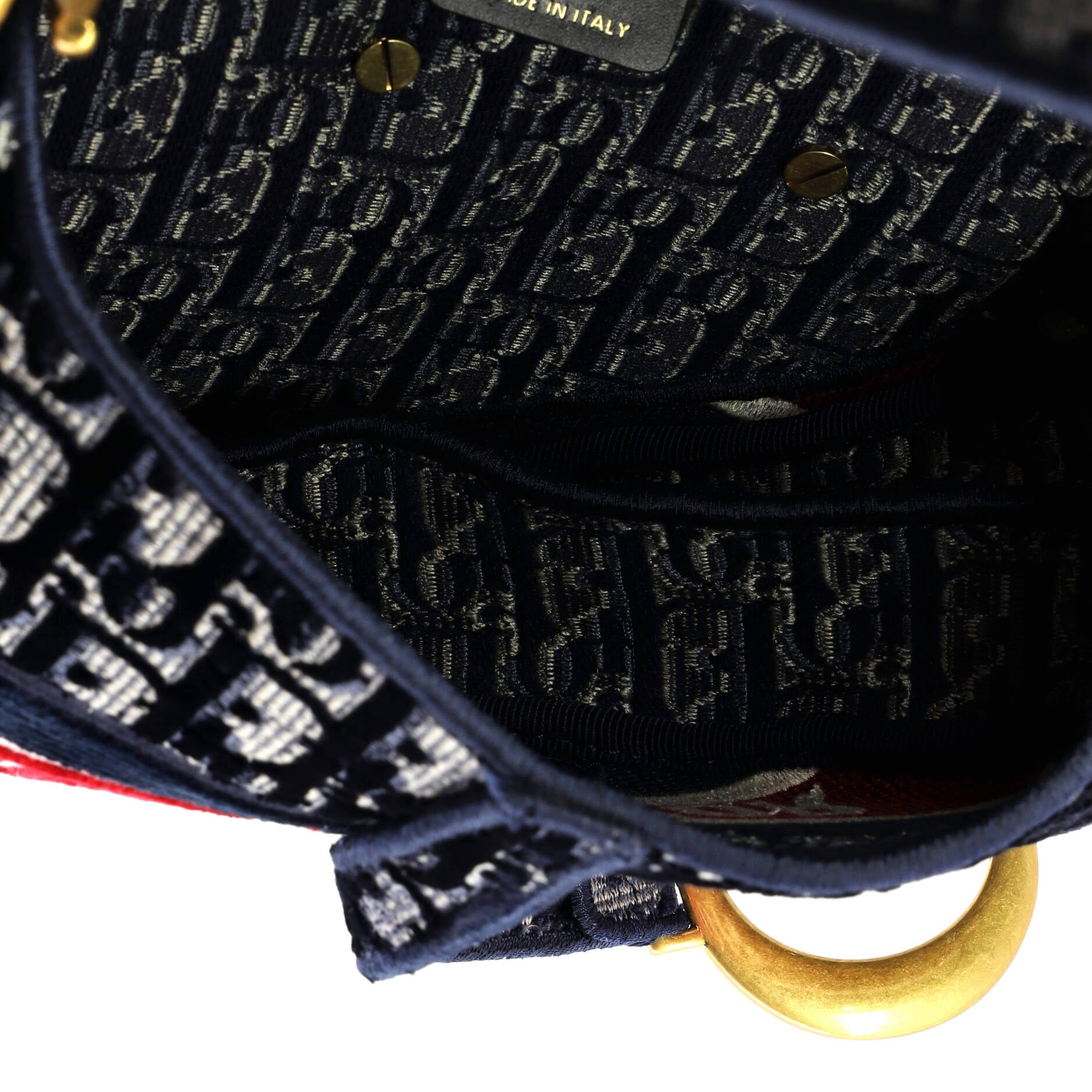 Christian Dior Saddle Handbag Logo Embroidered Oblique Velvet Medium