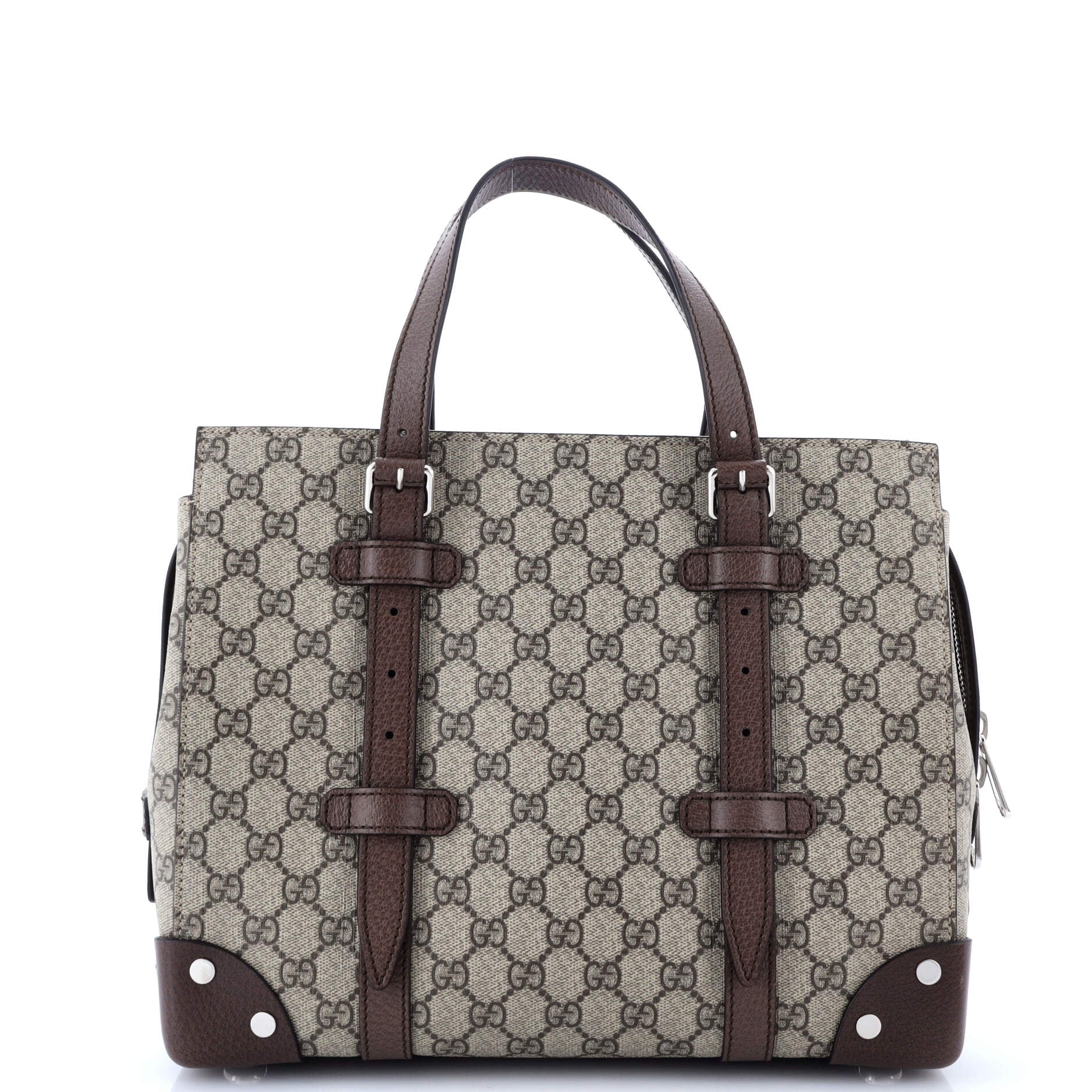 Gucci Buckle Travel Tote GG Coated Canvas with Leather Medium