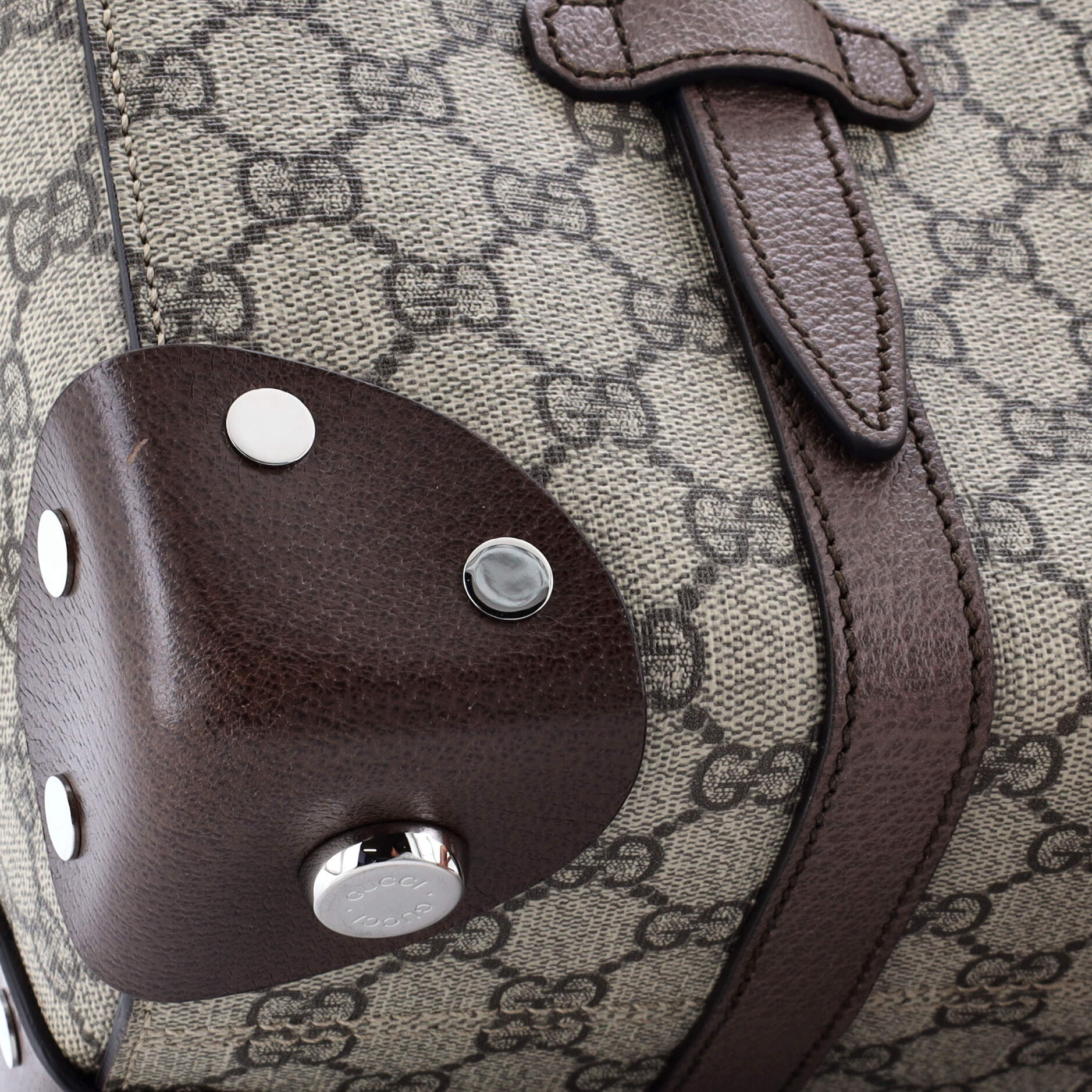 Gucci Buckle Travel Tote GG Coated Canvas with Leather Medium