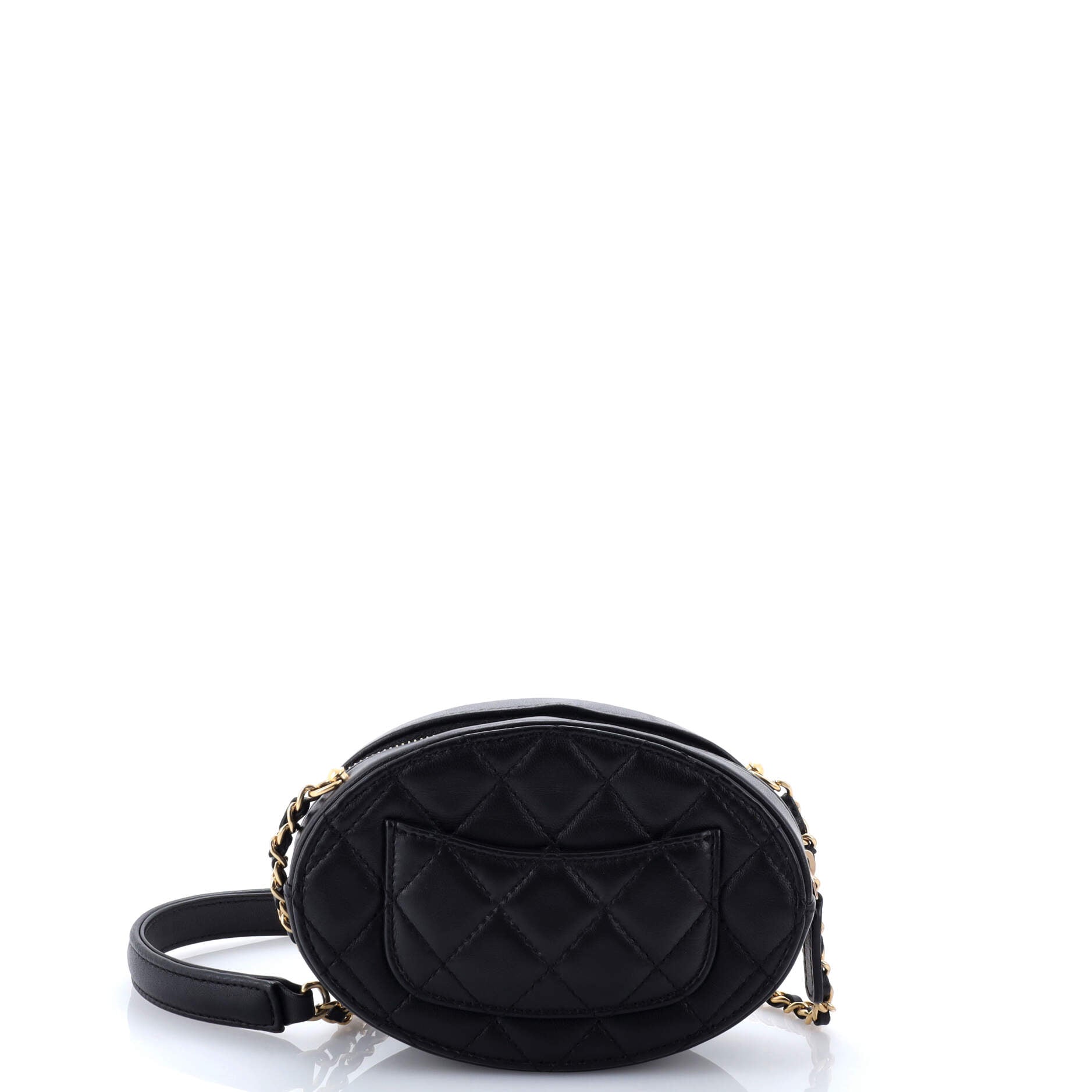 Chanel Logo Plate Oval Clutch With Chain Metal and Lambskin