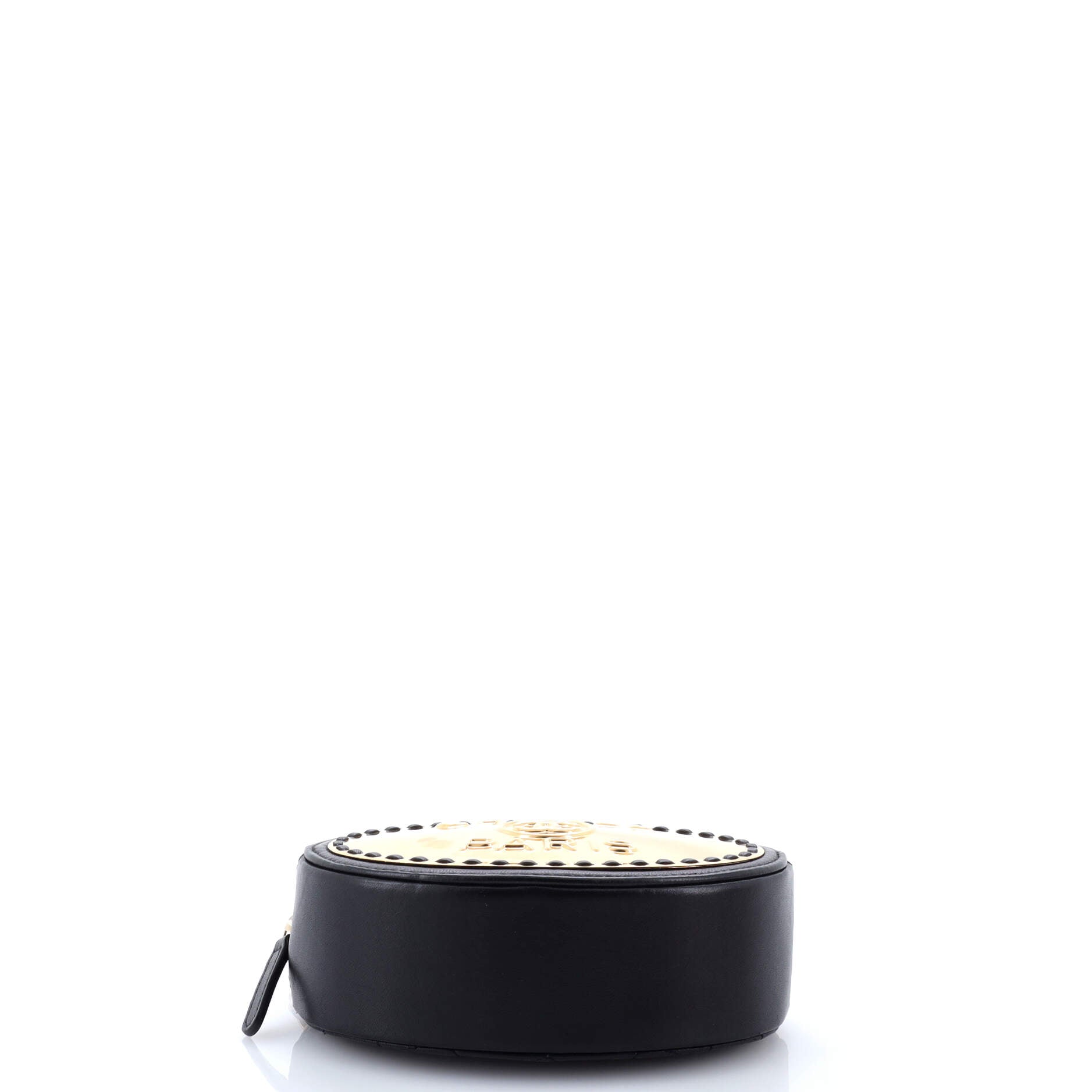 Chanel Logo Plate Oval Clutch With Chain Metal and Lambskin