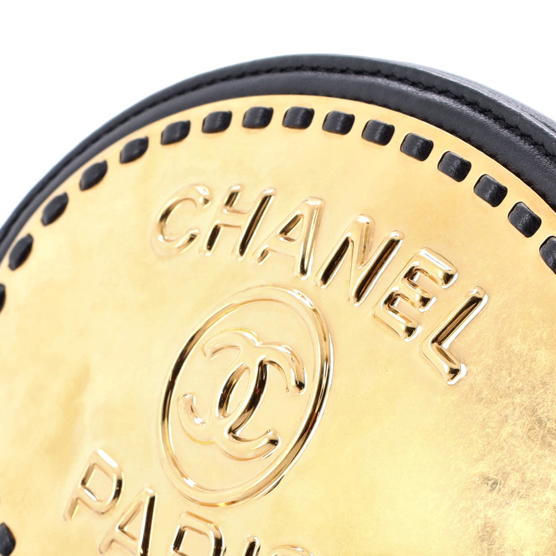 Chanel Logo Plate Oval Clutch With Chain Metal and Lambskin