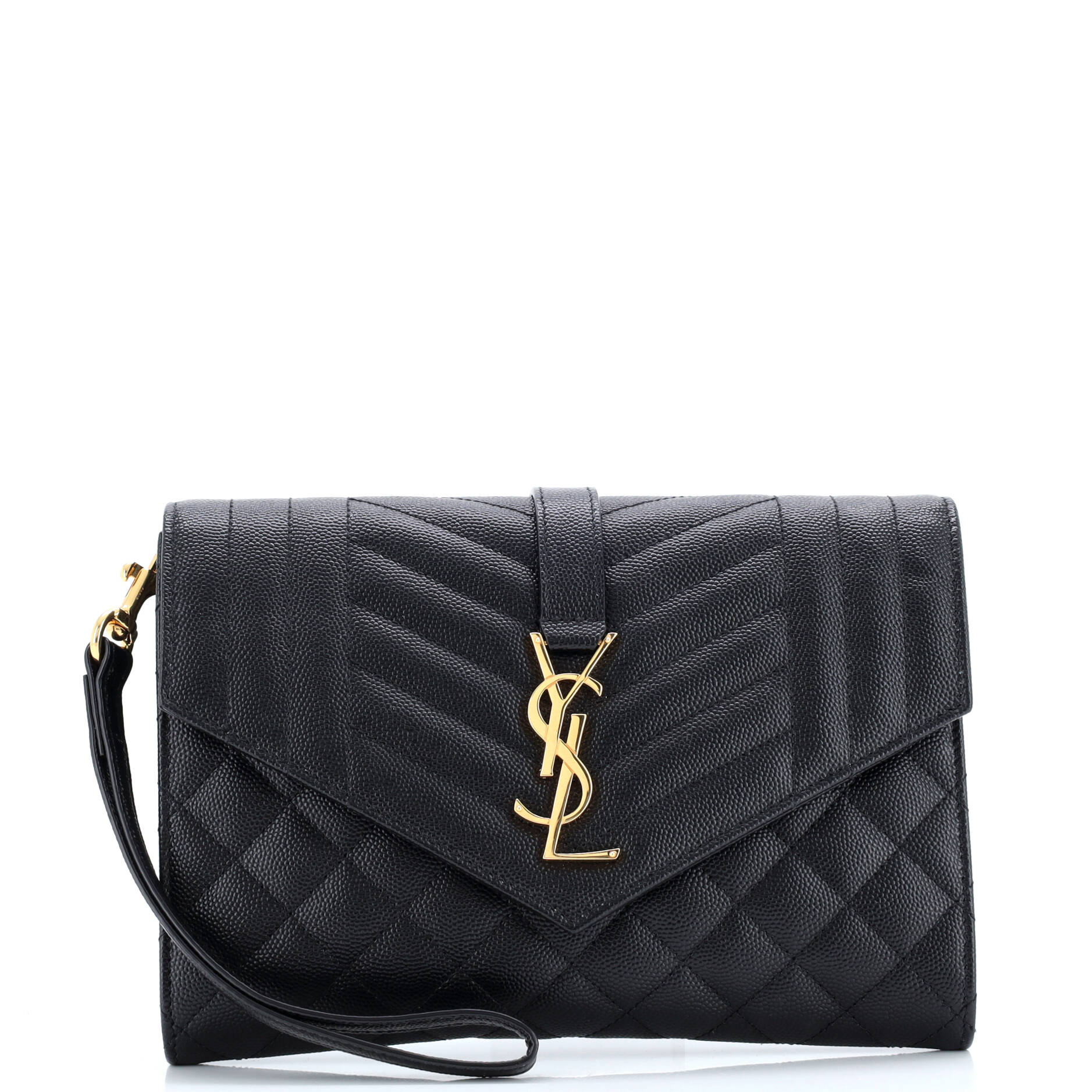 Saint Laurent Classic Monogram Envelope Wristlet Clutch Mixed Matelasse Leather