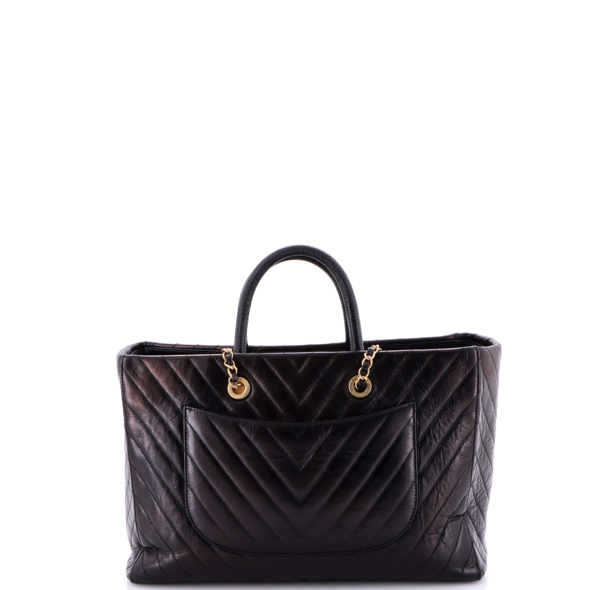Chanel Coco Handle Shopping Tote Quilted Caviar with Lizard Large