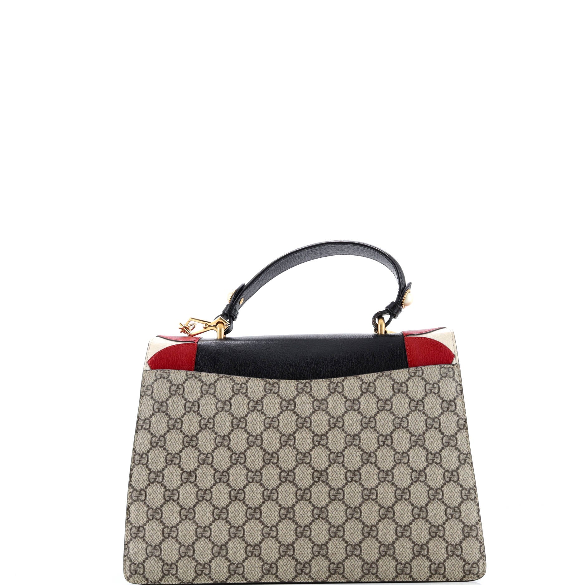 Gucci Broche Top Handle Bag Embroidered GG Coated Canvas and Leather Medium