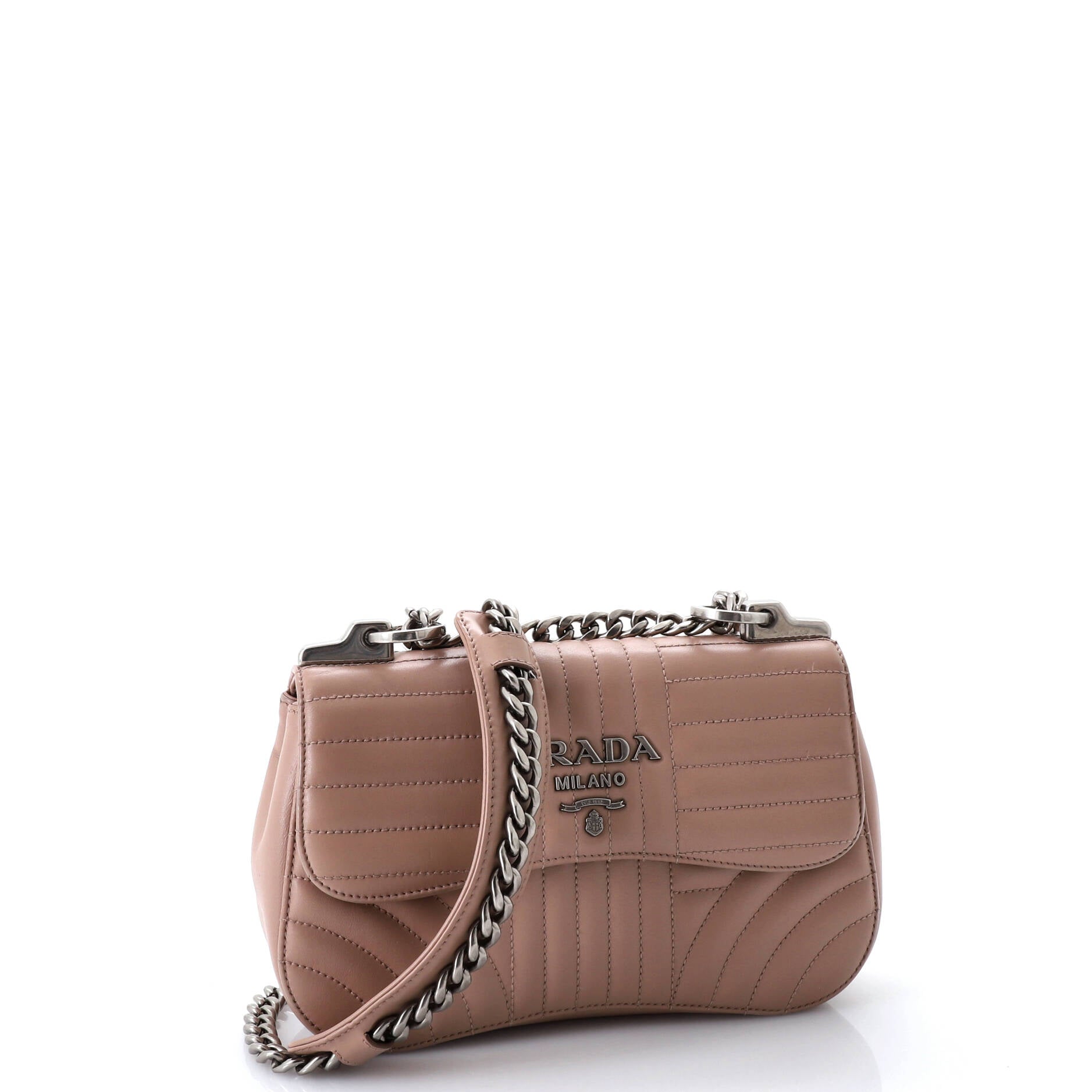 Prada Curved Flap Chain Shoulder Bag Diagramme Quilted Leather Small