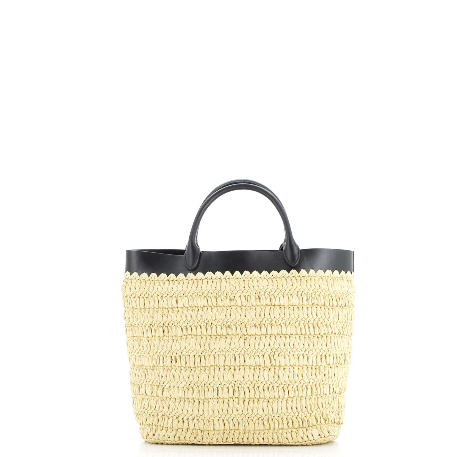Prada Logo Shopping Tote Raffia and Leather Small