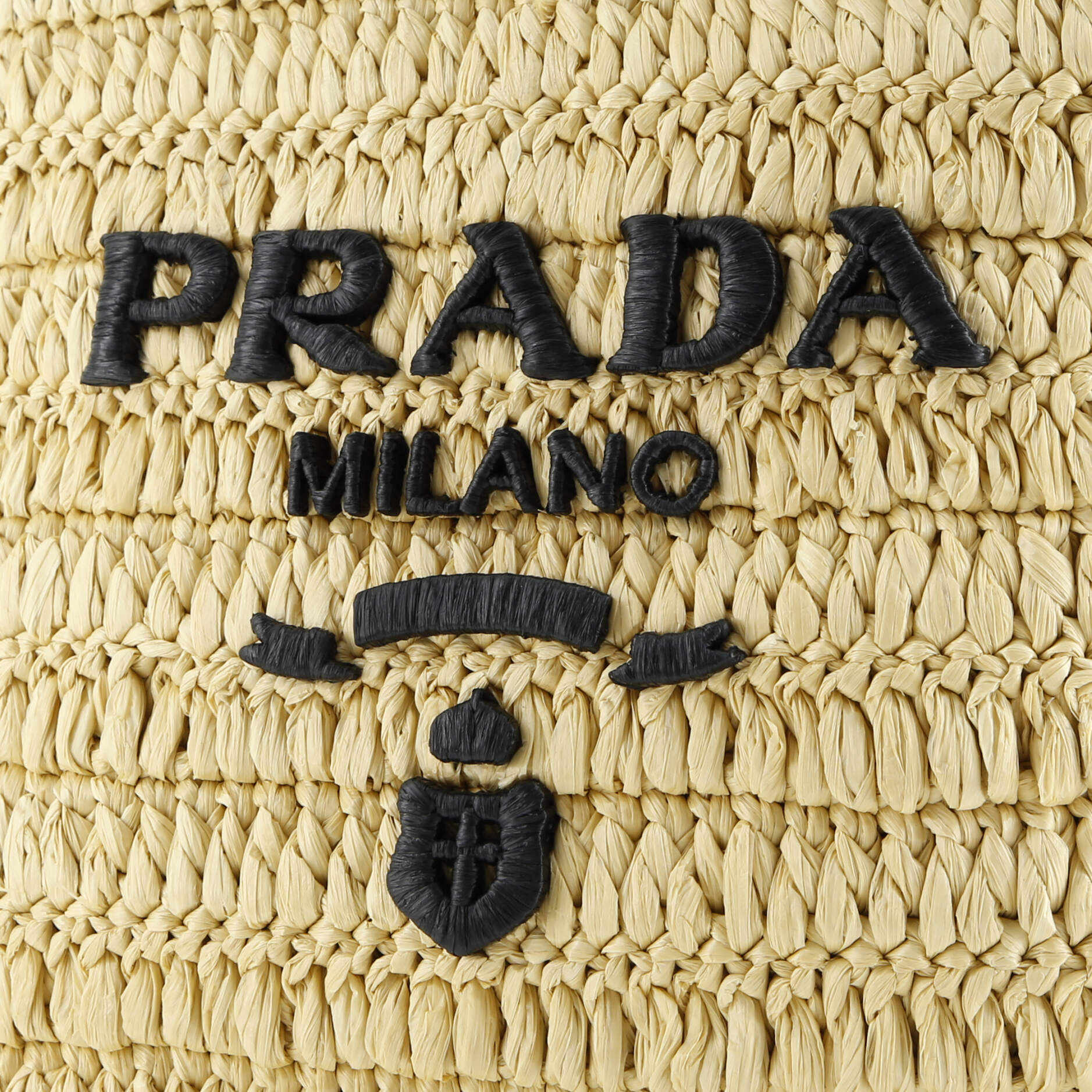 Prada Logo Shopping Tote Raffia and Leather Small