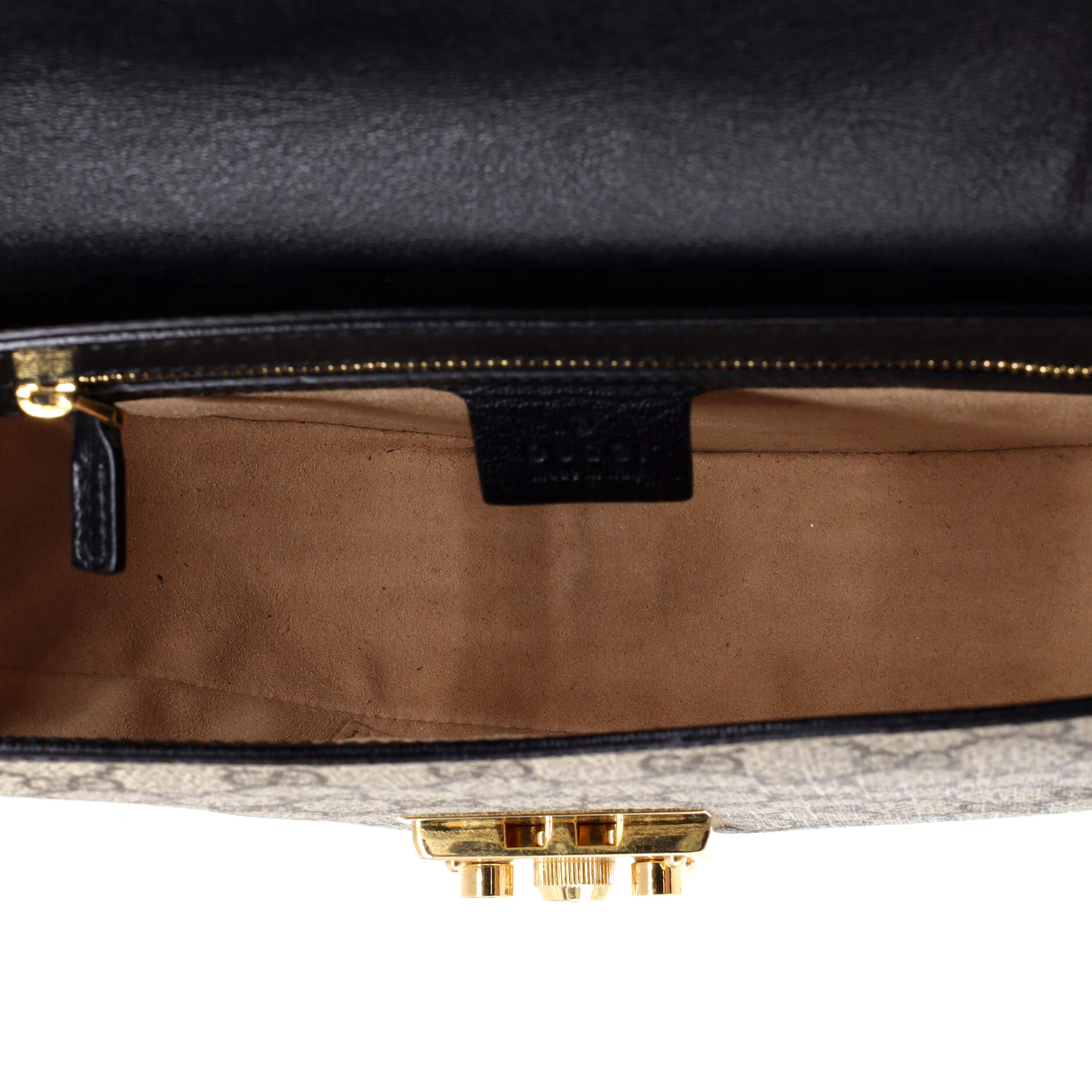 Gucci Padlock Saddle Shoulder Bag GG Coated Canvas and Leather Small