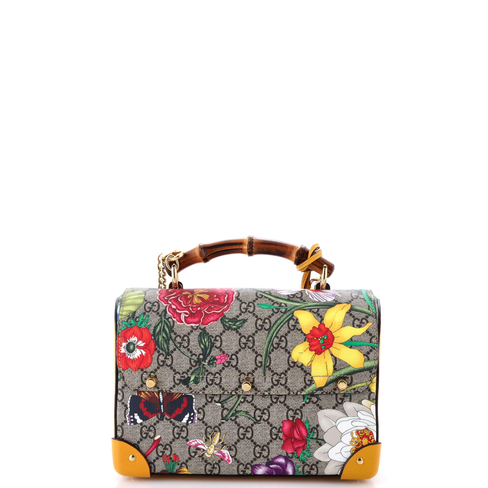 Gucci Padlock Bamboo Shoulder Bag Flora GG Coated Canvas Small