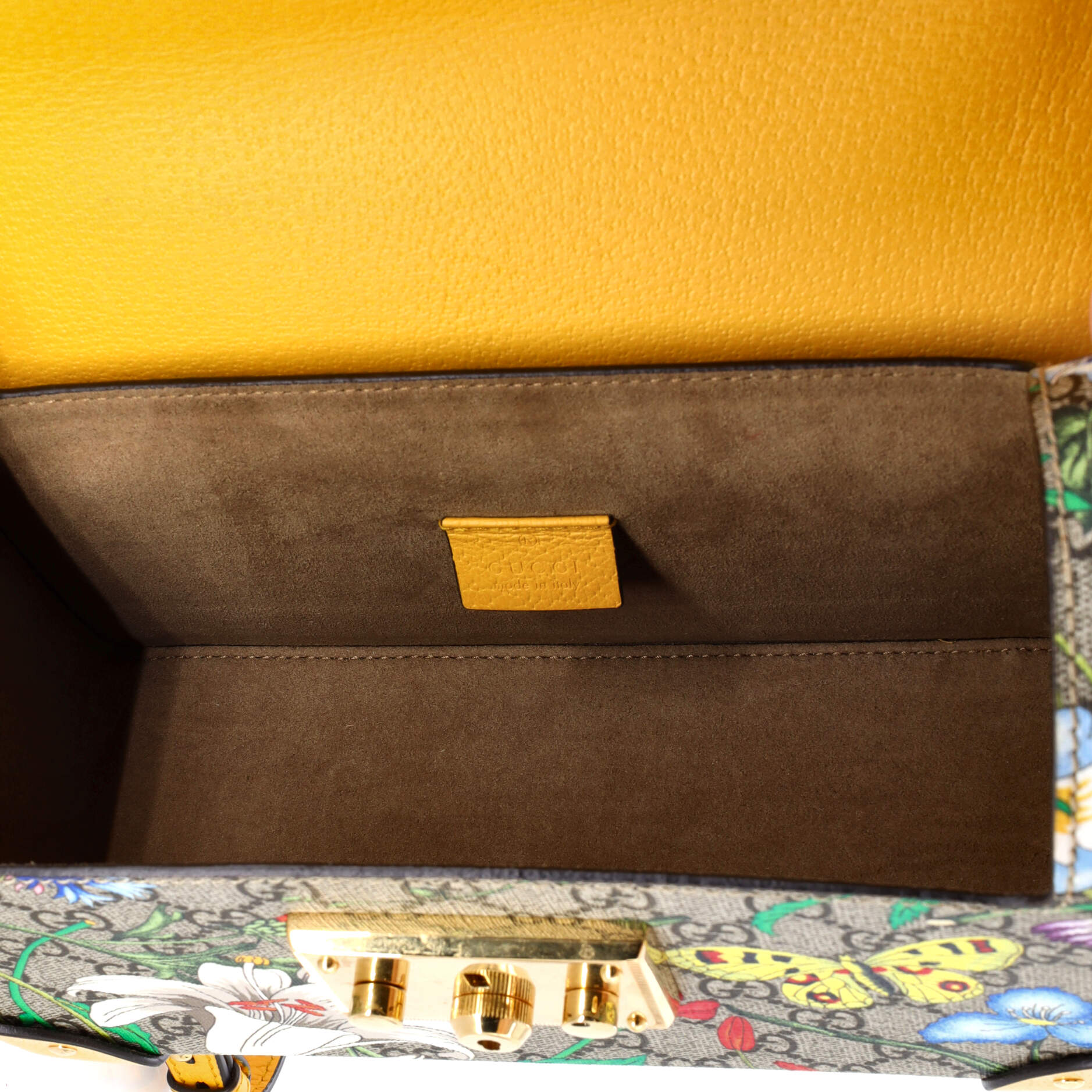 Gucci Padlock Bamboo Shoulder Bag Flora GG Coated Canvas Small