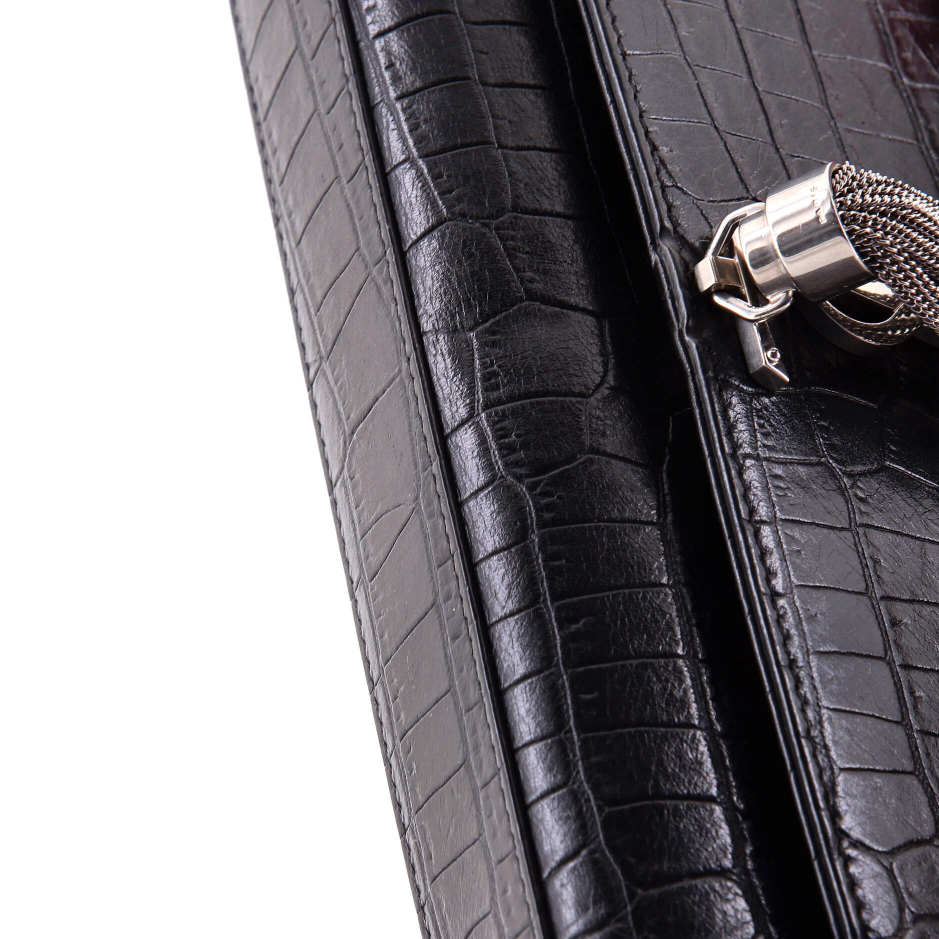 Saint Laurent Classic Monogram Tassel Crossbody Bag Crocodile Embossed Leather Medium