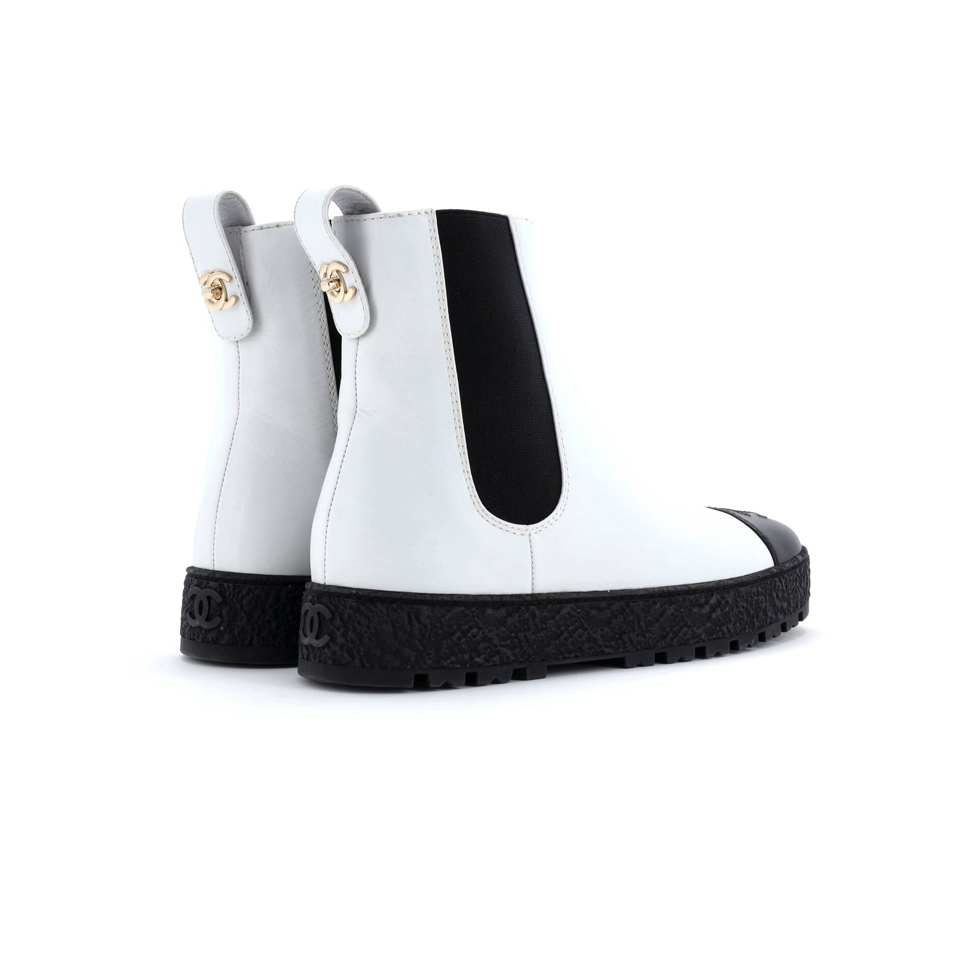 Chanel Women's CC Turnlock Cap Toe Chelsea Boots Leather
