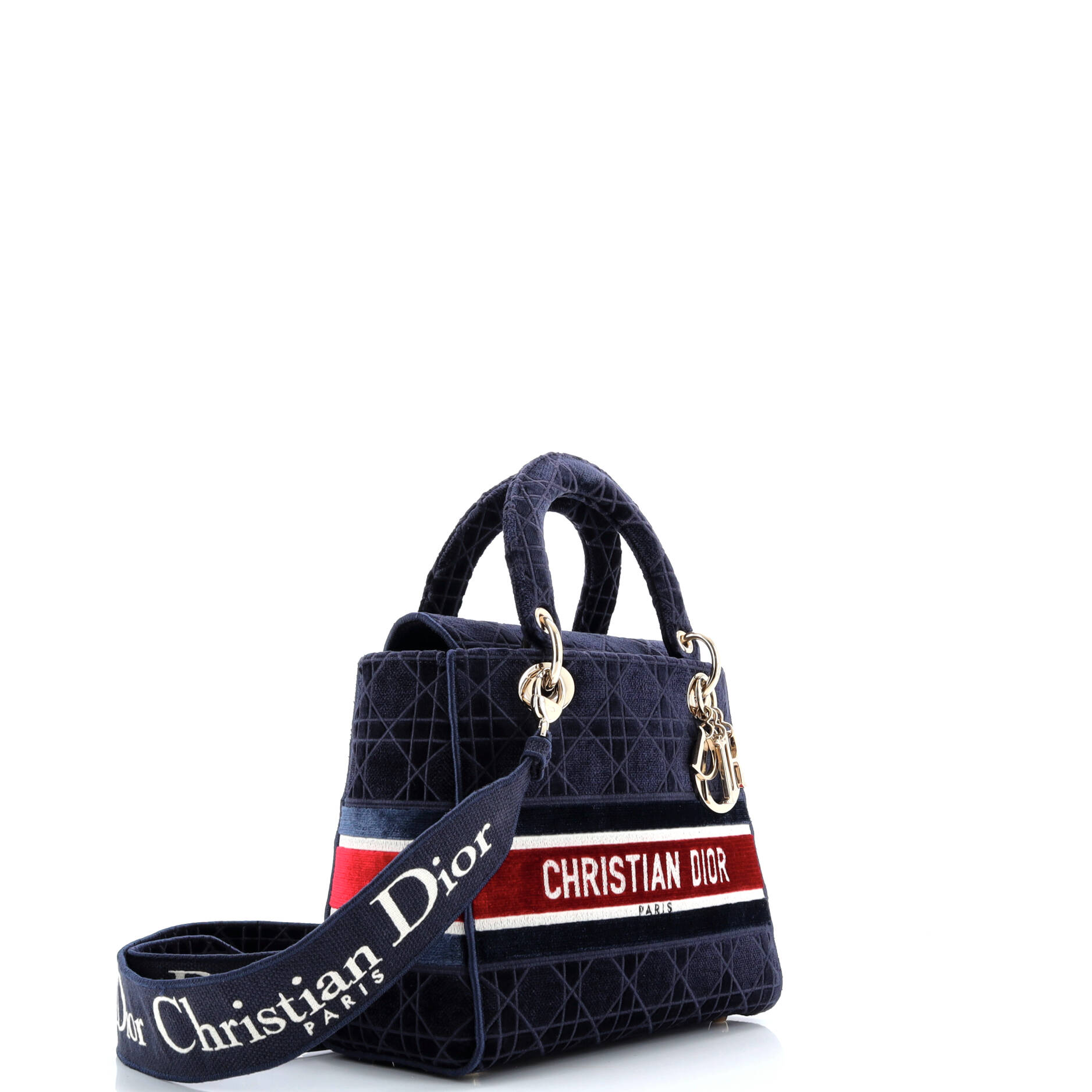 Christian Dior Lady D-Lite Bag Cannage Embroidered Velvet Medium