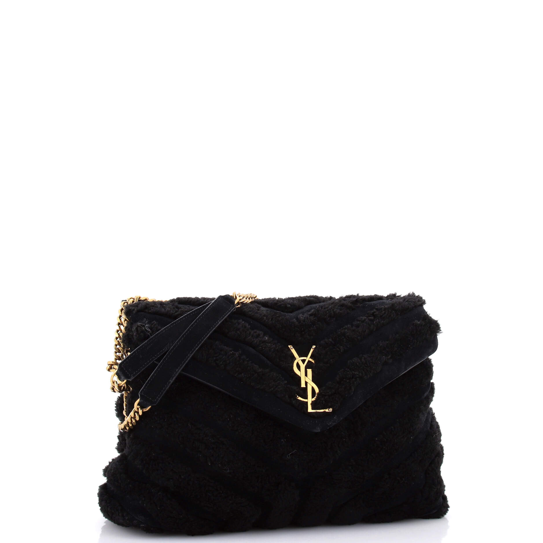 Saint Laurent Loulou Shoulder Bag Matelasse Chevron Shearling Medium