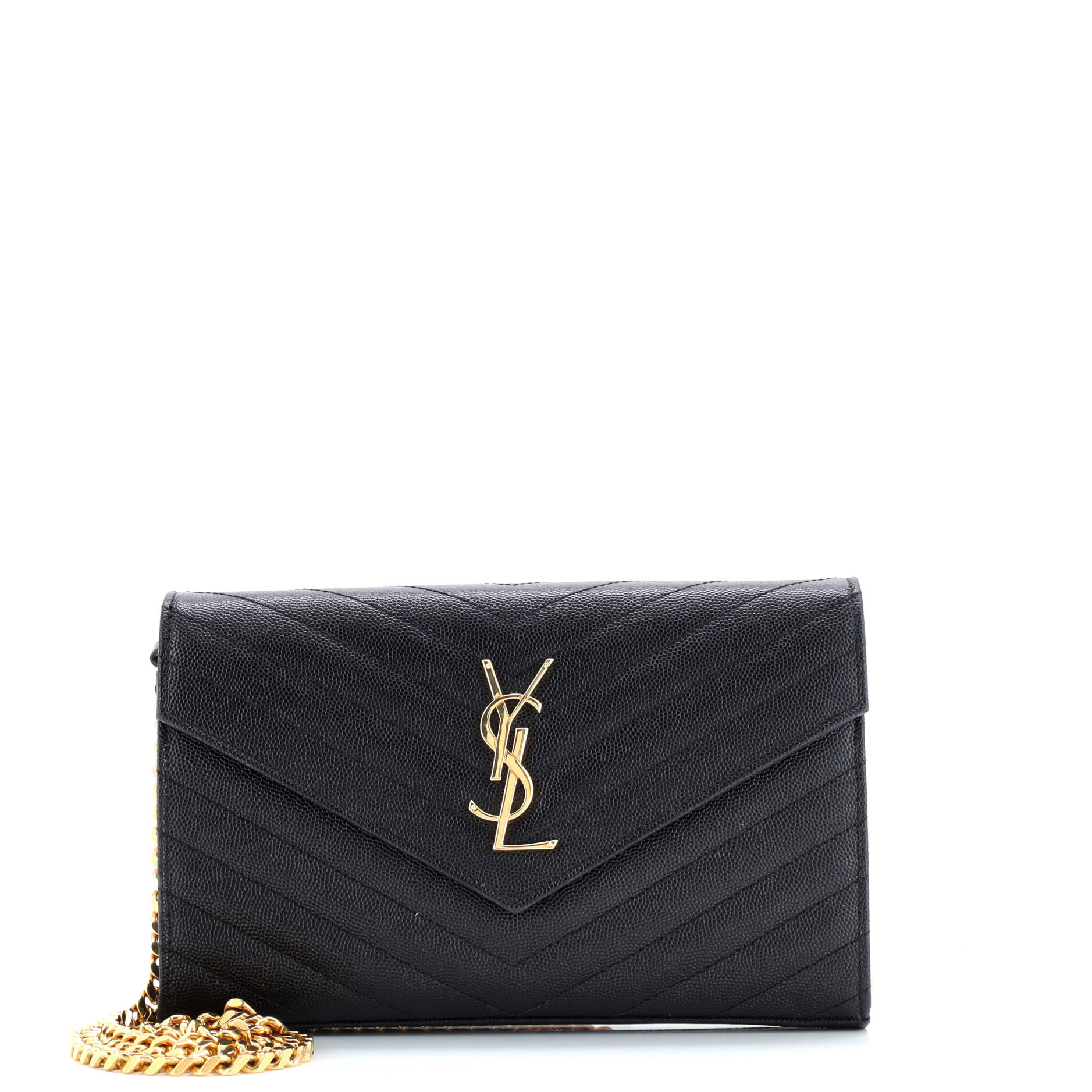 Saint Laurent Classic Monogram Wallet on Chain Matelasse Chevron Leather Medium
