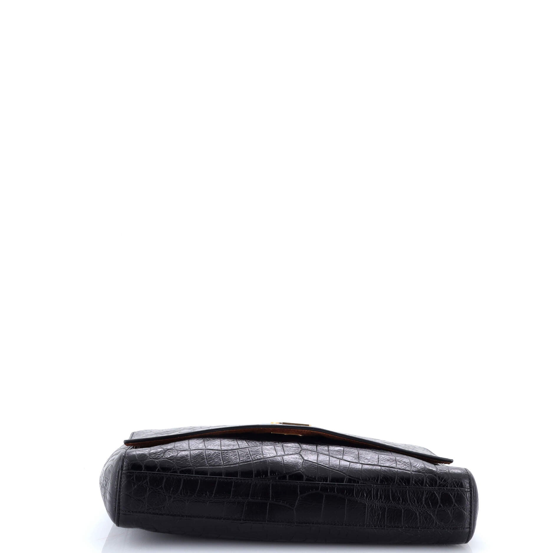 Saint Laurent Classic Monogram Reversible Shoulder Bag Crocodile Embossed Leather and Suede Medium