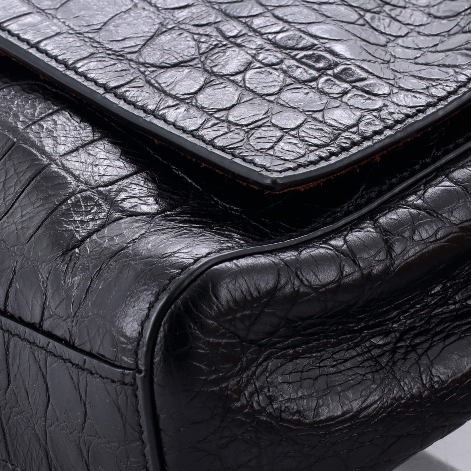 Saint Laurent Classic Monogram Reversible Shoulder Bag Crocodile Embossed Leather and Suede Medium