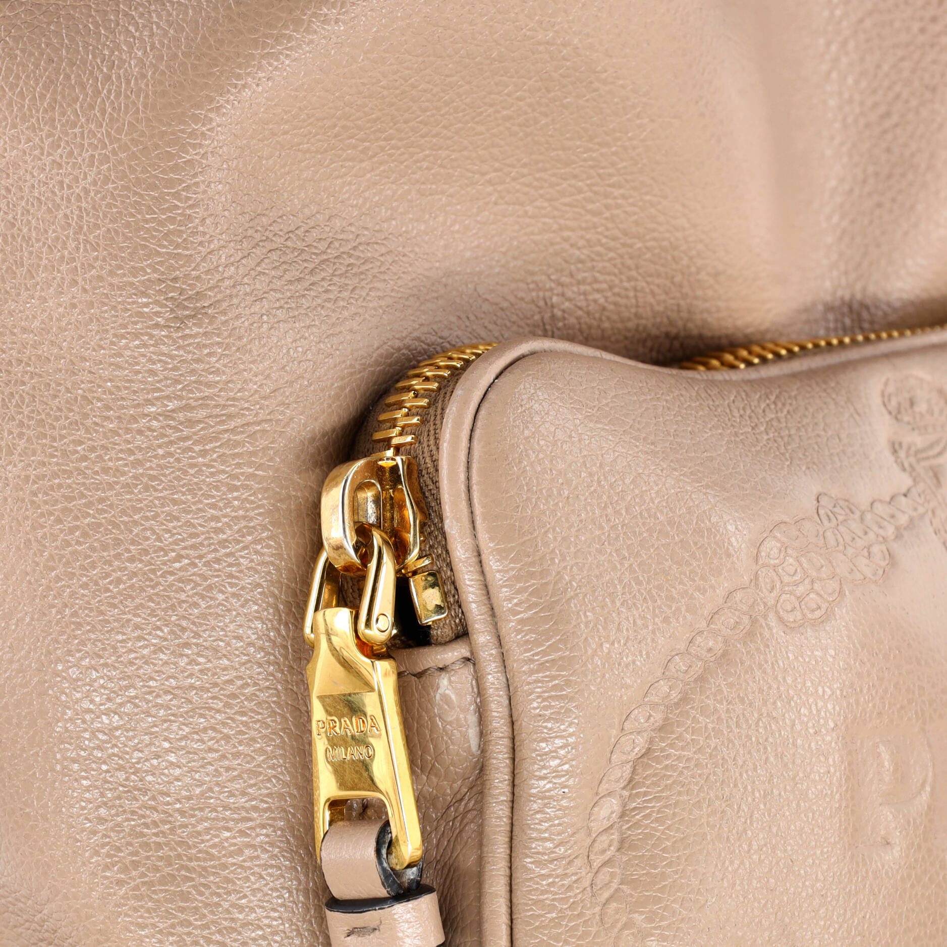 Prada Logo Drawstring Bucket Bag Glace Calf Small