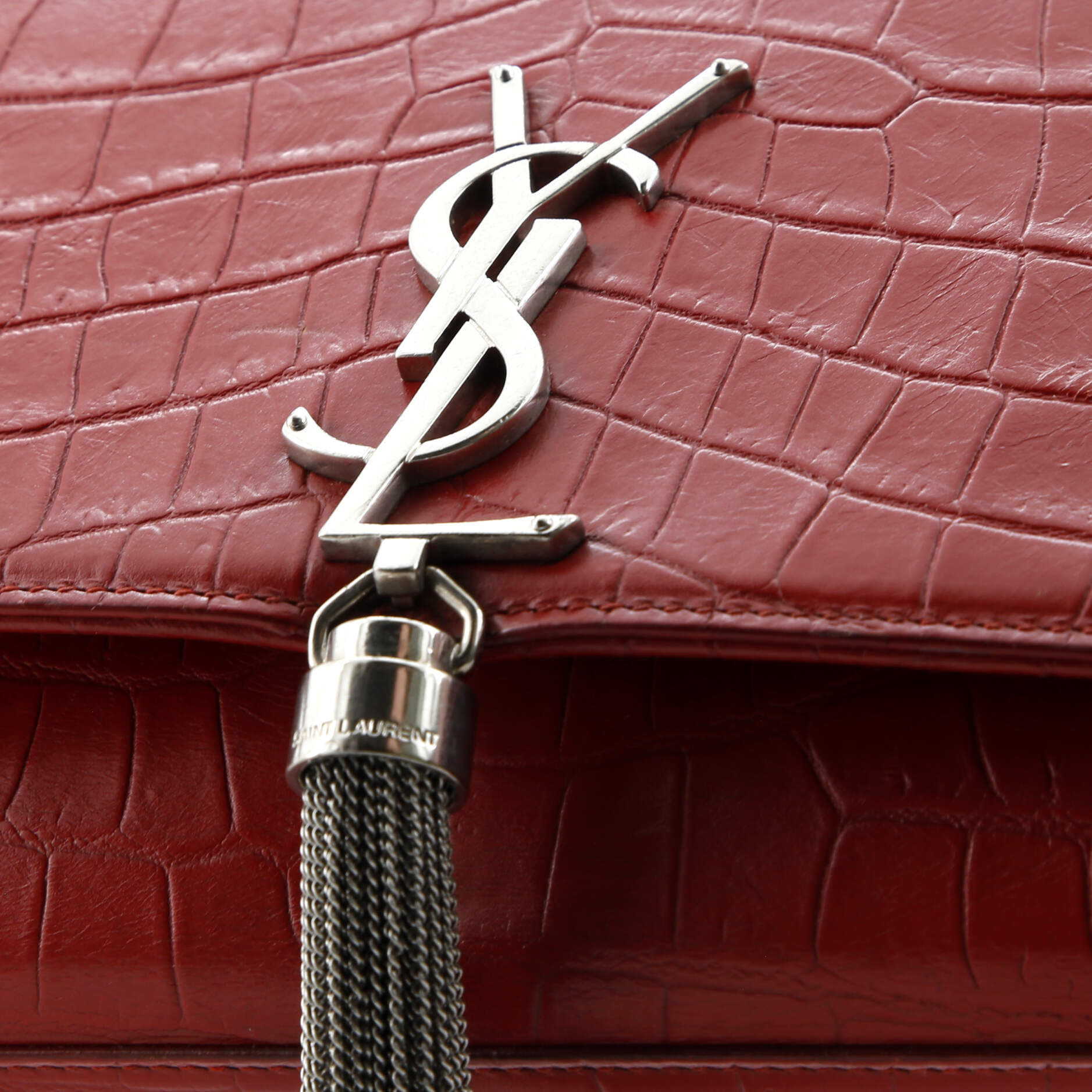 Saint Laurent Classic Monogram Tassel Crossbody Bag Crocodile Embossed Leather Medium