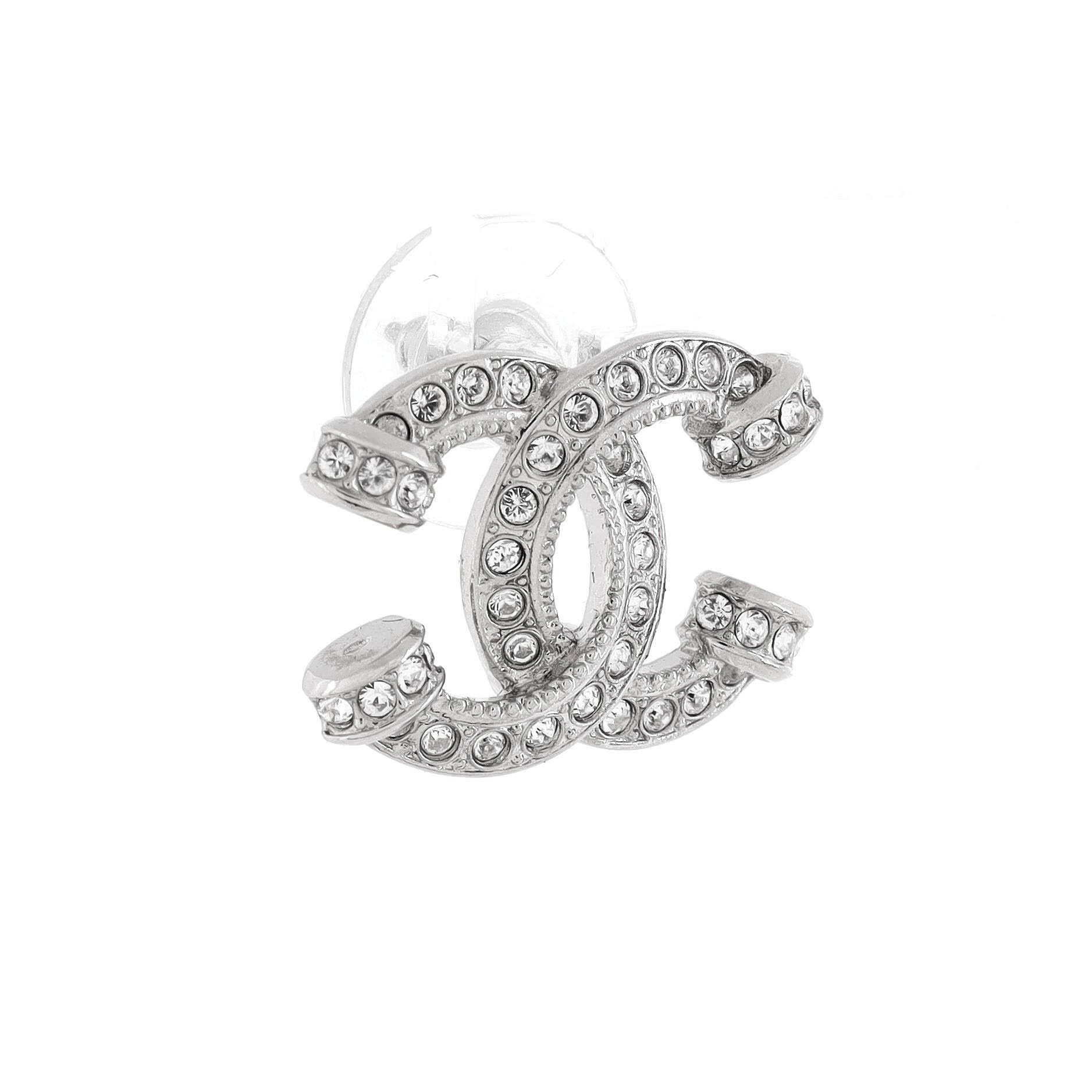 Chanel CC Stud Earrings Metal with Crystals