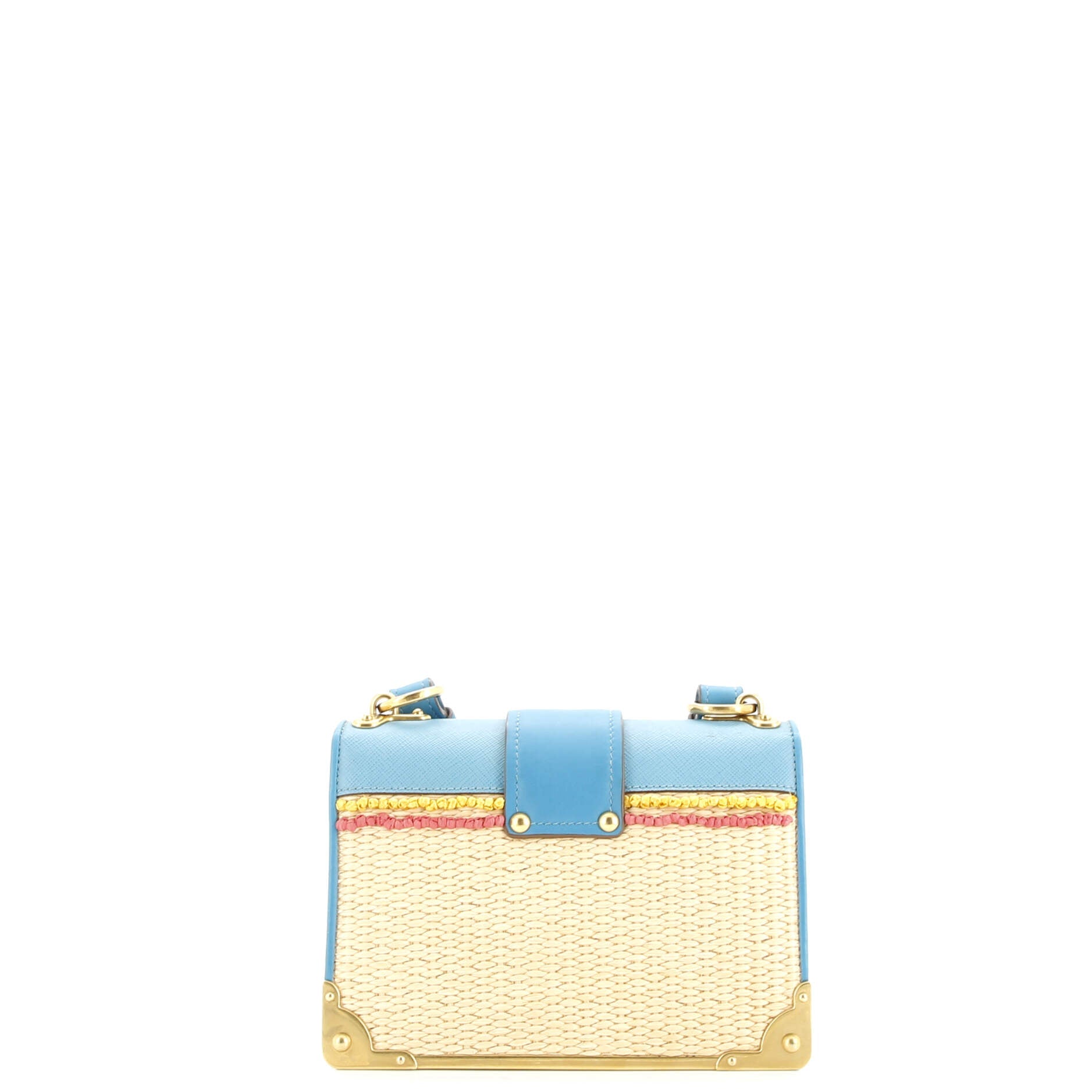 Prada Cahier Crossbody Bag Embroidered Straw with Leather Small