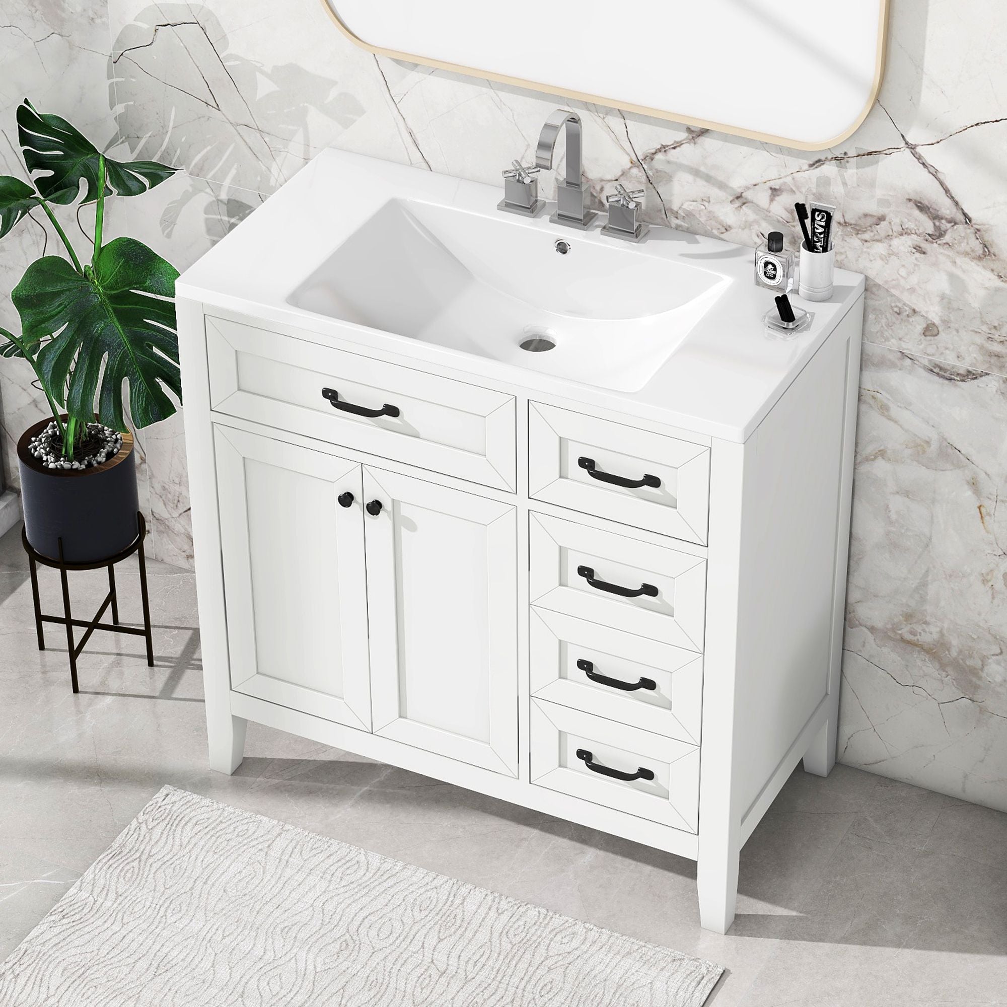 36\" Bathroom Vanity with Sink Combo, Black Bathroom Cabinet with Drawers, Solid Frame and MDF Board