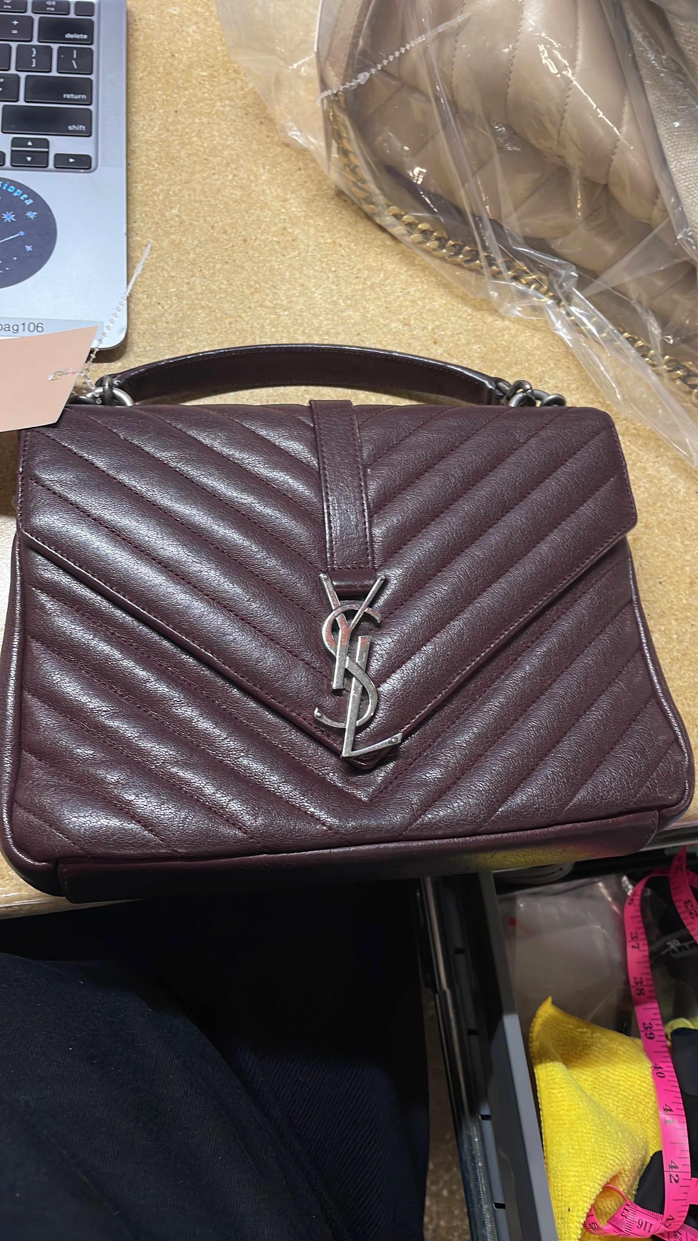 Saint Laurent Classic Monogram College Bag Matelasse Chevron Leather Medium