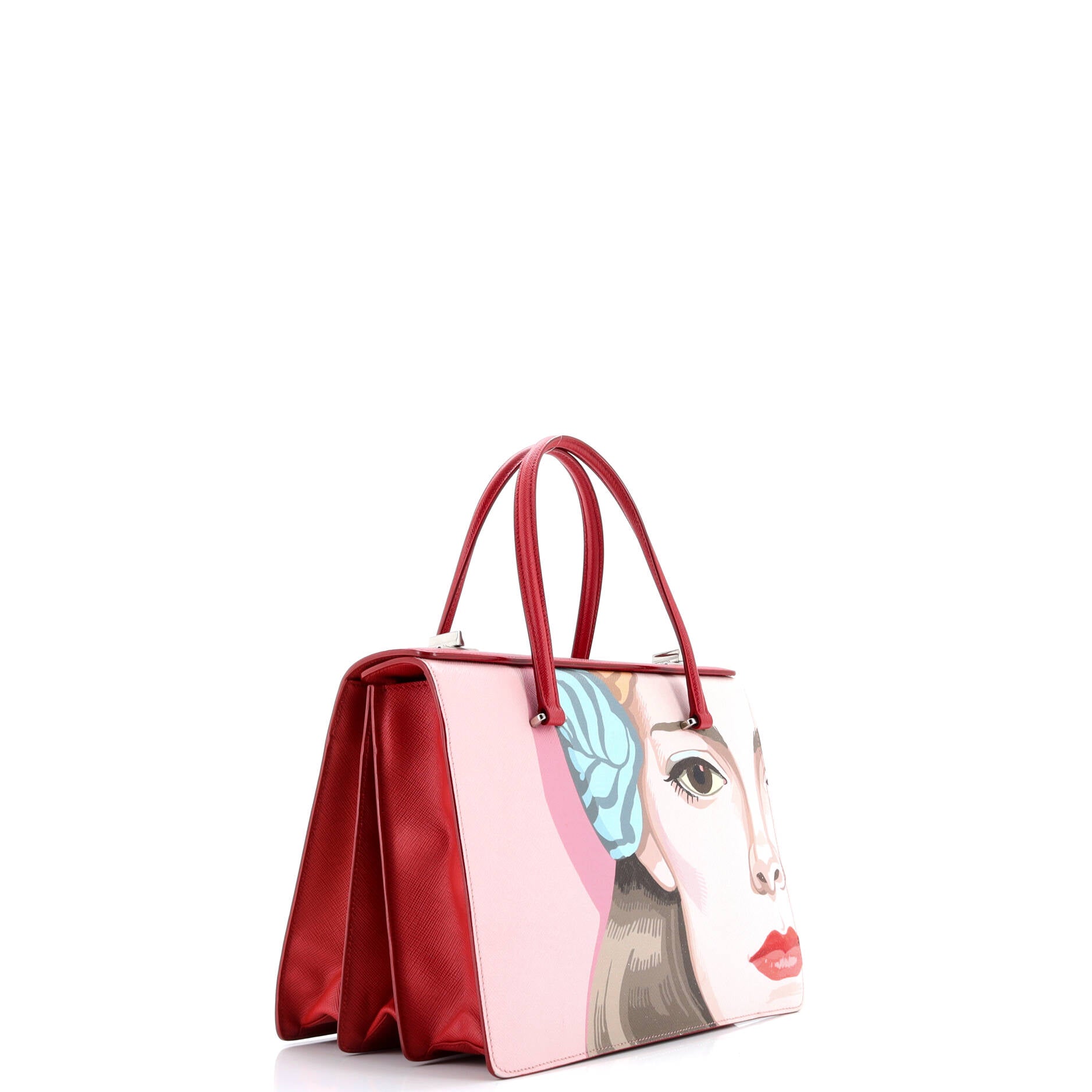 Prada Turn Lock Tote Printed Saffiano Medium
